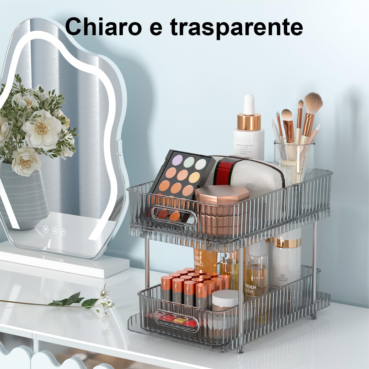 Fowooyeen Under Sink Organizer, Space Saving Kitchen Organizer, Sliding Cabinet Shelf, Under Sink Rolling Cart, Pantry & Bathroom Storage Shelf - 2 Pack Gray Transparent | Perfect for Small Kitchens & Bathrooms