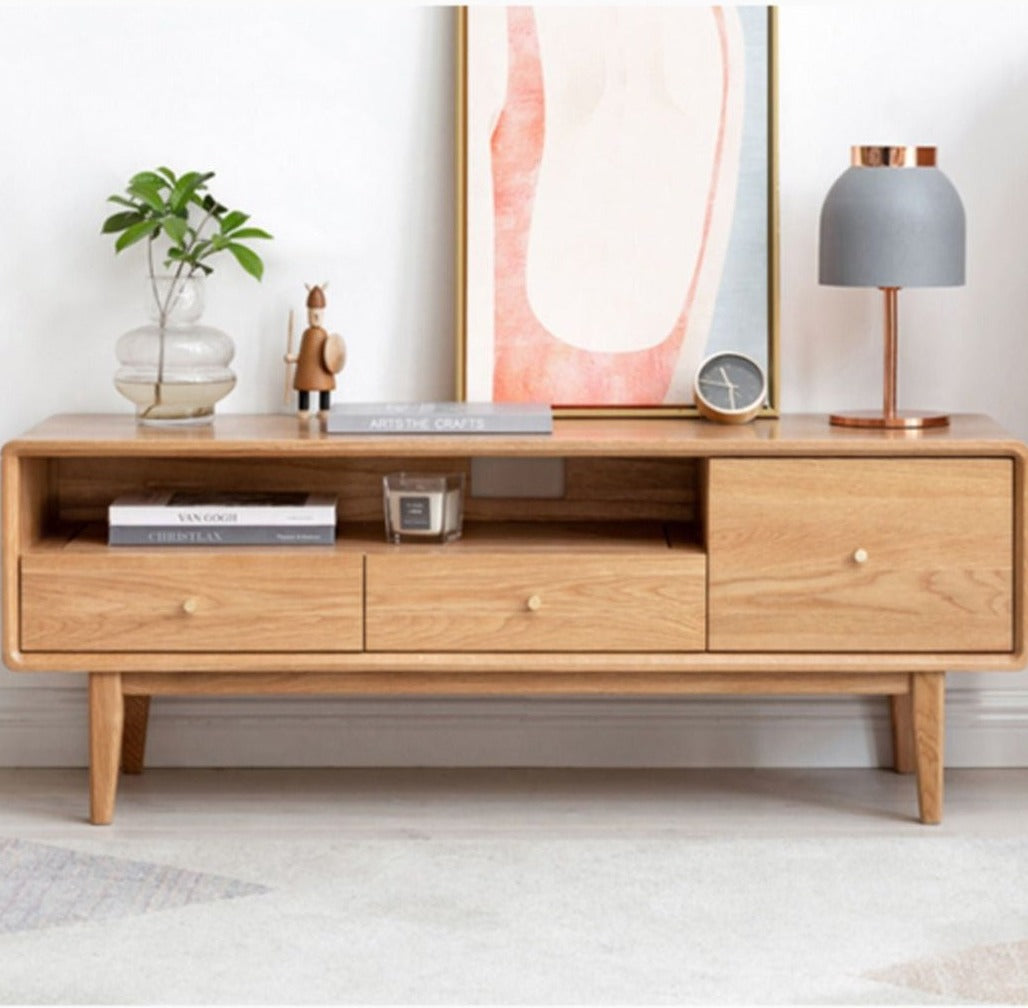 Solid Oak Wood TV Stand - Small Size with Multiple Style Options - Perfect for Living Room, Bedroom & Home Theater Setup