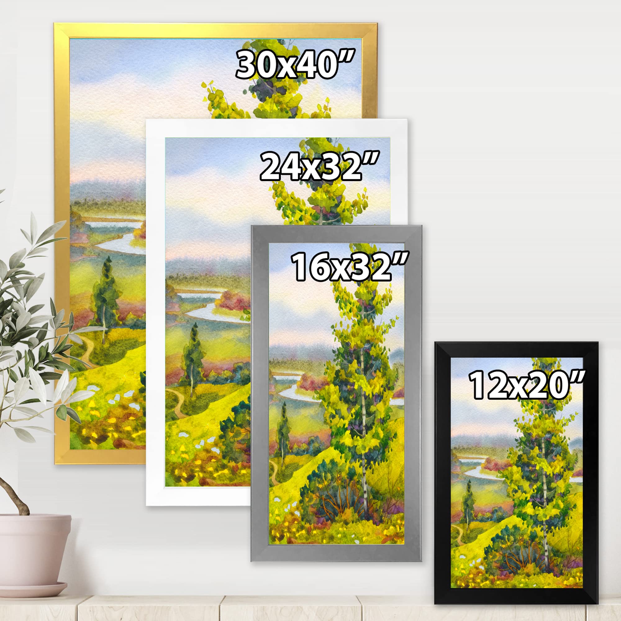 Vibrant Orange Birch Trees Wall Art - Framed Lake House Painting for Living Room, Bedroom & Office Decor | Calm Bay Landscape Canvas Print