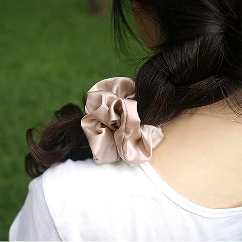 Silk Satin Scrunchies for Women - Soft No Damage Hair Ties, Elastic Ponytail Holders for Thick & Curly Hair (Set of 5) - Perfect for Workouts, Office, and Everyday Styling