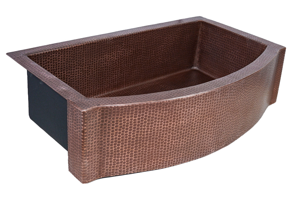 Flat Edge Rounded Front Copper Farmhouse Sink - Vintage Style Kitchen Sink for Rustic & Modern Homes | Perfect for Farmhouse, Cottage & Country Style Kitchens