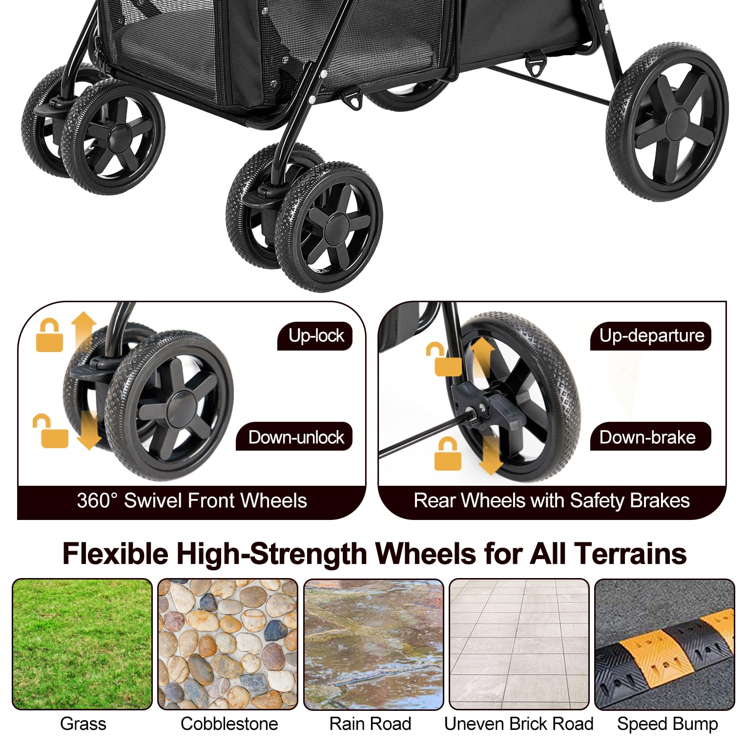 Double Pet Stroller for Dogs & Cats - 2 Detachable Carriers, Quick-Folding Design for Small/Medium Pets, 4-Wheel Black Stroller | Perfect for Park Walks, Vet Visits & Shopping Trips