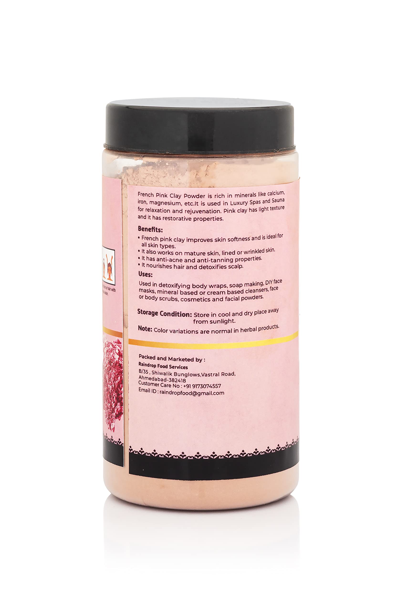 100% Natural French Pink Clay Powder with Herbal Ingredients - Skin & Hair Care for Brightening, Cleansing & Masking (250g) | Perfect for DIY Face Masks, Hair Treatments & Natural Beauty Routines