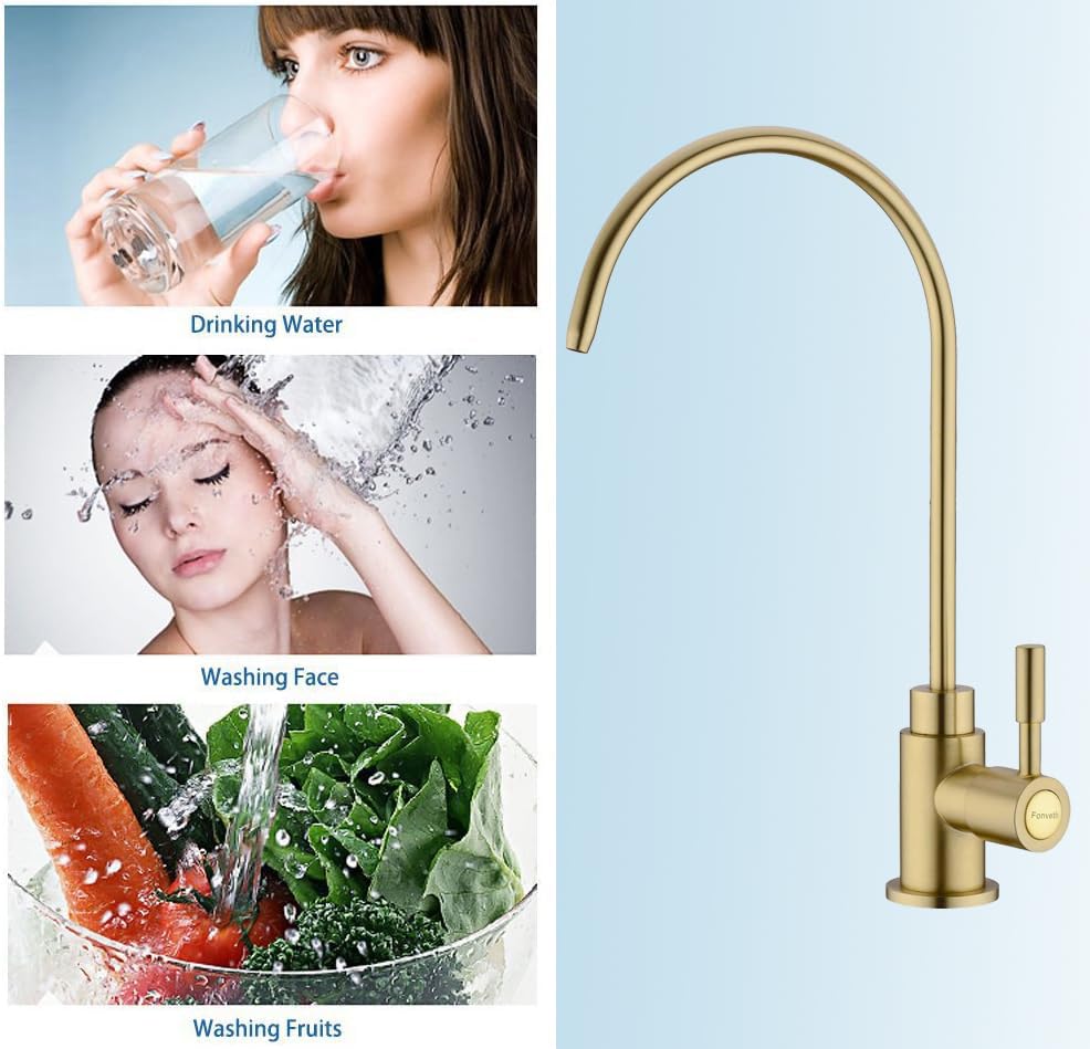 Upgraded Brushed Gold Single Handle Solid Brass Kitchen Sink Faucet with Water Filtration - Perfect for Drinking Water, Bar Sinks & Modern Home Decor