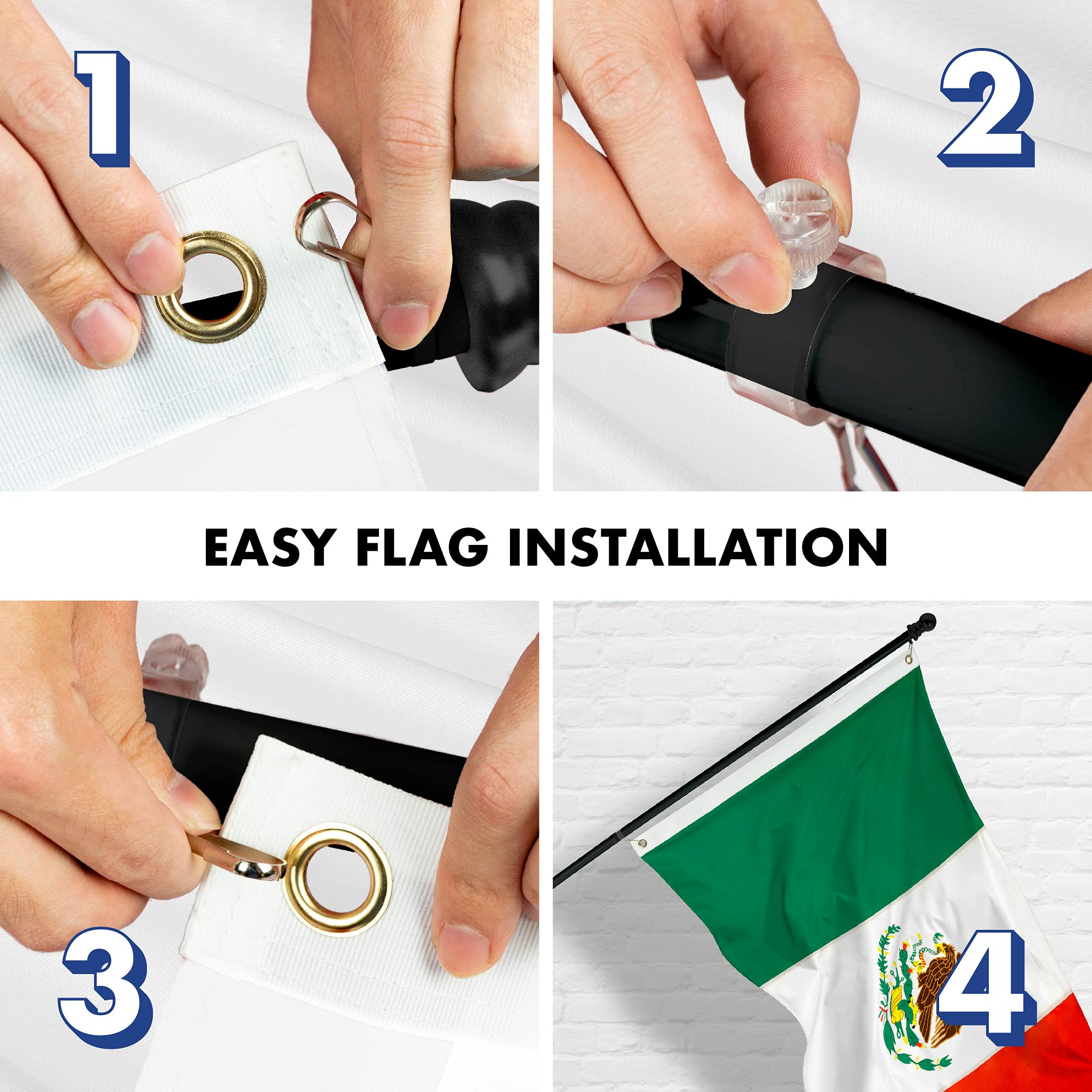 5FT Spinning Flagpole with 2x3FT Double Sided Mexico Flag - Heavy Duty Aluminum Pole with Brass Grommets for Outdoor, Garden, and Patriotic Decor (Black)