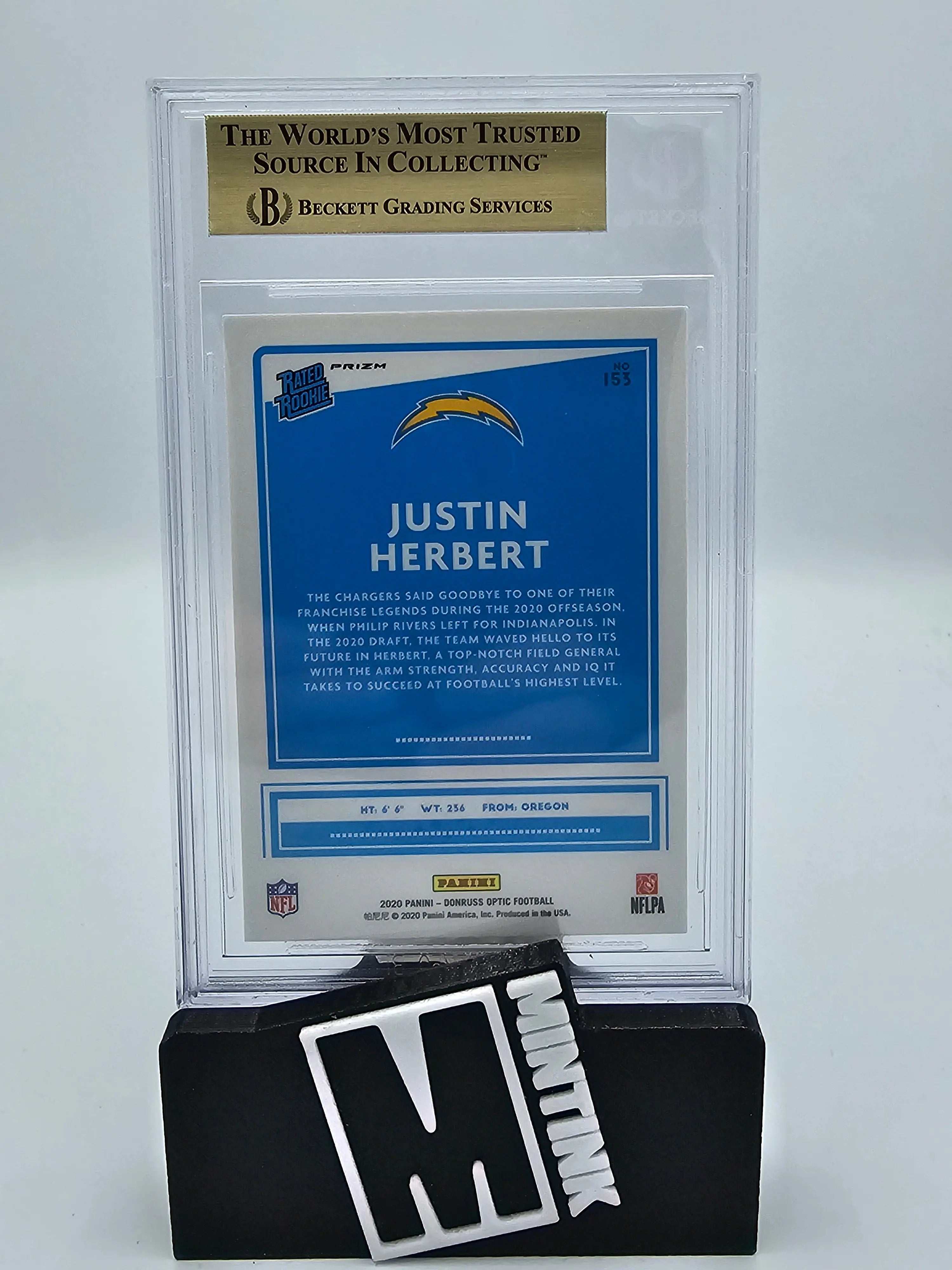 2020 Panini Donruss Optic Holo Justin Herbert Rated Rookie #153 BGS 9.5 Graded Football Card - Perfect for Collectors, Sports Memorabilia Displays & Investment