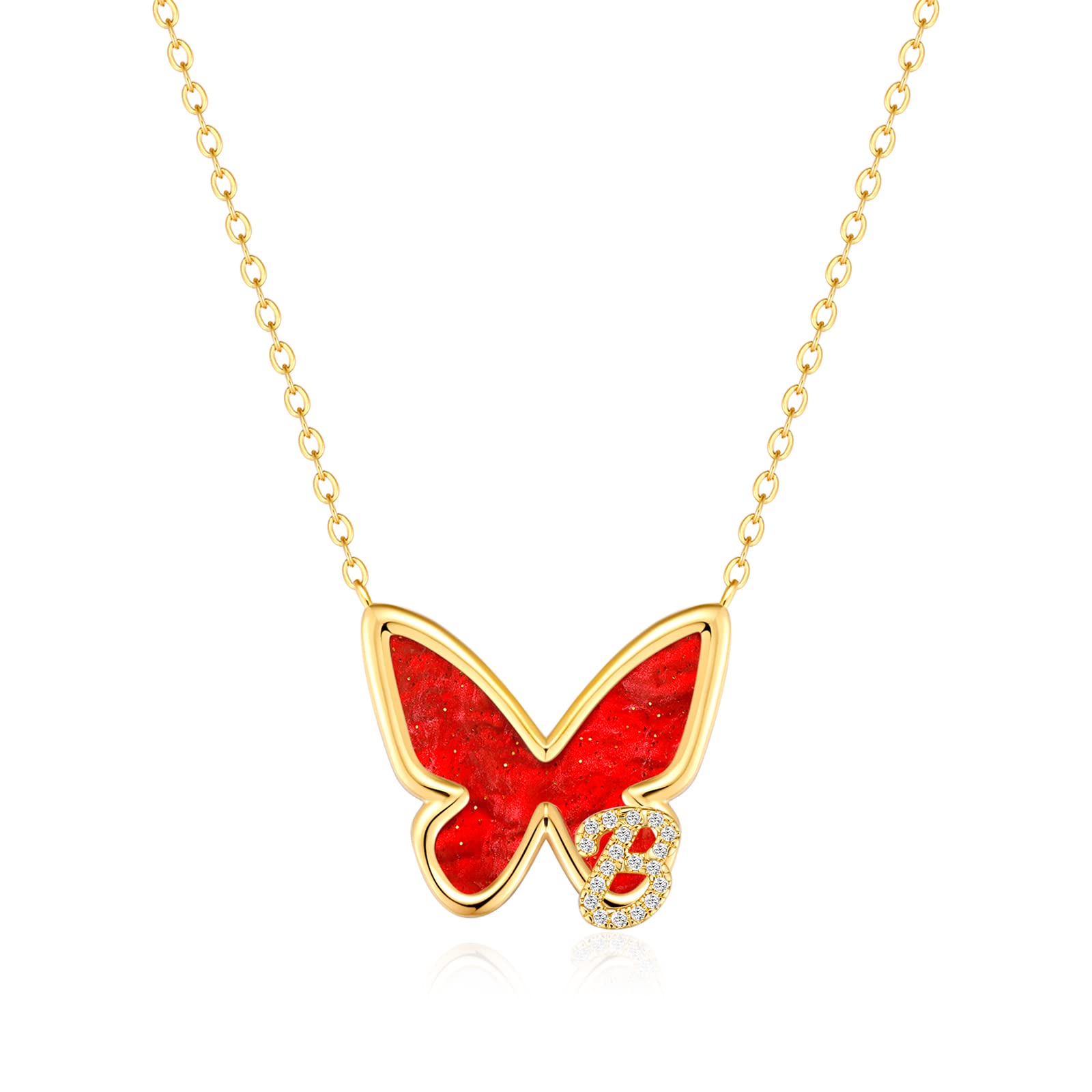 FONKUP 14K Gold Plated Butterfly Initial Necklace - Personalized Name Pendant for Women, Trendy Cute Jewelry Gift for Her - Perfect for Birthdays, Anniversaries & Everyday Wear
