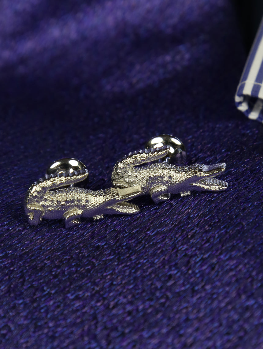 Elegant Sterling Silver Crocodile Cufflinks for Men - Perfect for Weddings, Business Meetings & Formal Occasions