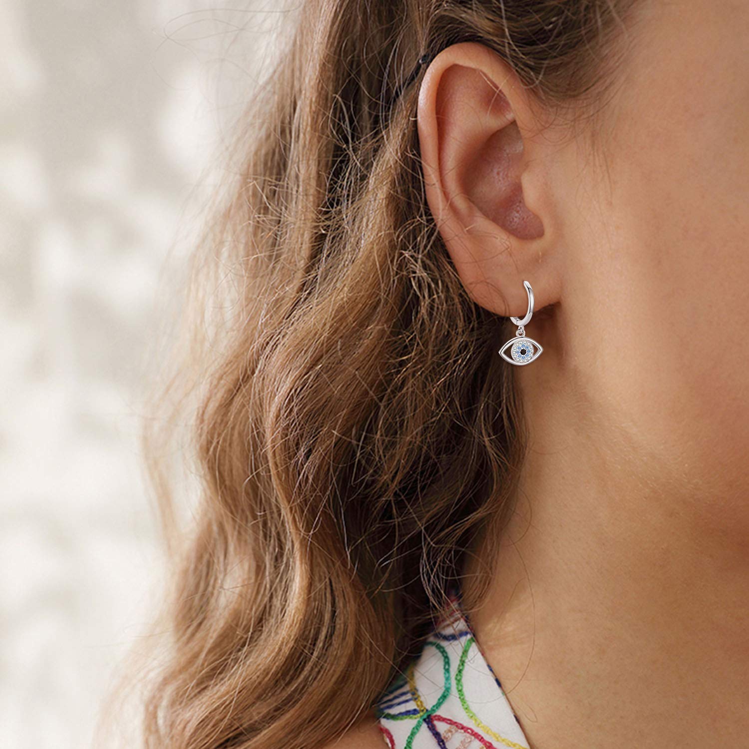 925 Sterling Silver Evil Eye Earrings - Blue Circle Drop Dangle Hoop Earrings for Women | Hypoallergenic Huggie Jewelry | Perfect for Protection, Gifts & Everyday Wear