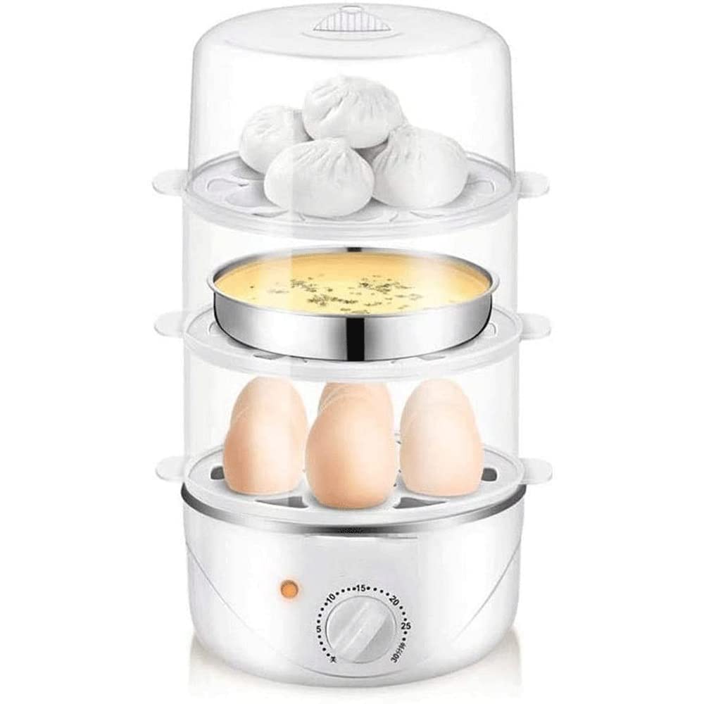 MZLXDEDIAN 14 Egg Capacity Electric Egg Cooker - Fast Hard Boiled Egg Maker, Poacher & Steamer for Perfect Eggs, Omelets, Scrambled Eggs, Poached Eggs, Vegetables & Dumplings - Includes Egg Piercer - White - Ideal for Breakfast, Meal Prep & Healthy Cooking