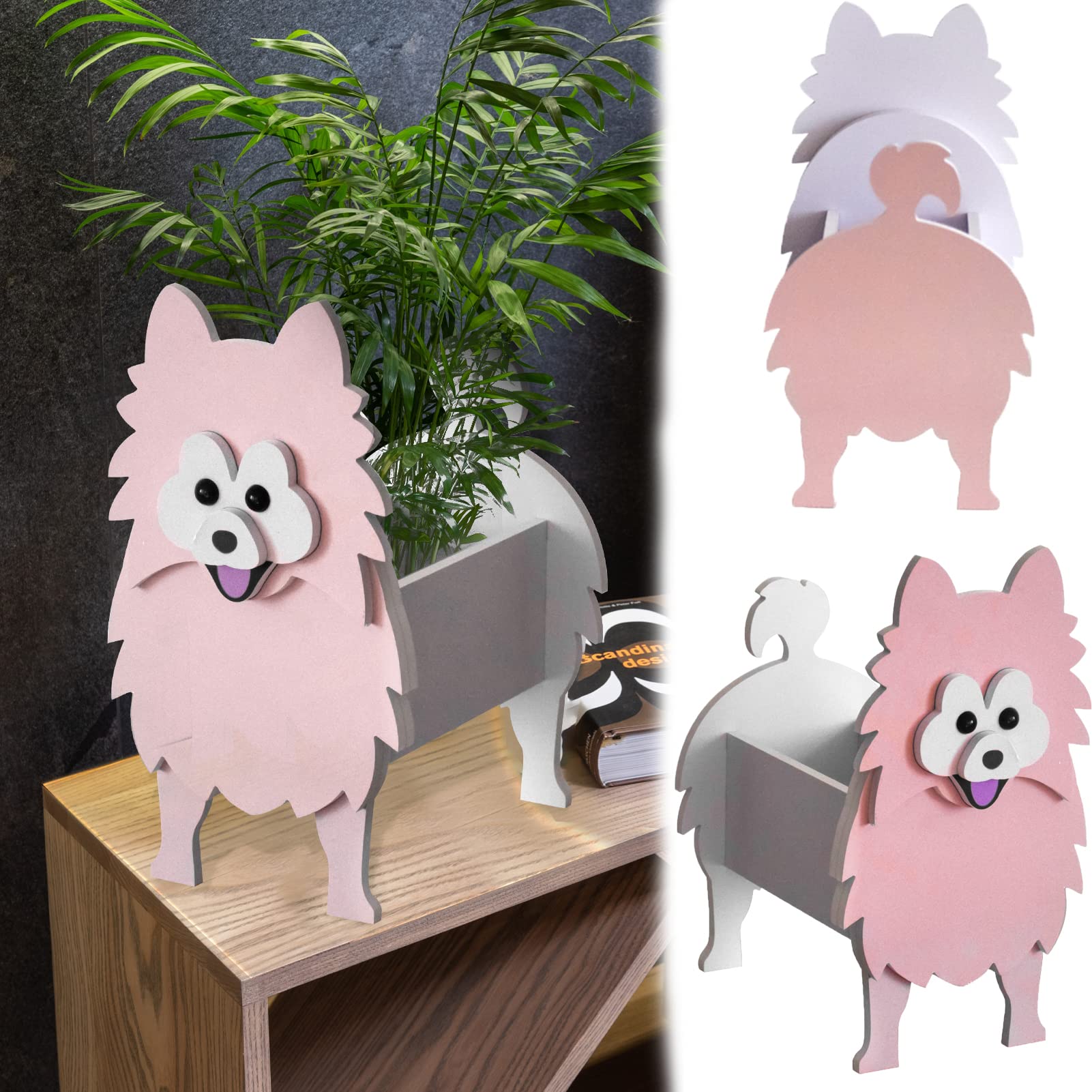 Pomeranian Shaped Dog Planter Pots - Cute PVC Cartoon Pet Flower Pot for Succulents, Cactus & Air Plants | Indoor & Outdoor Garden Decor, Home Gift Idea