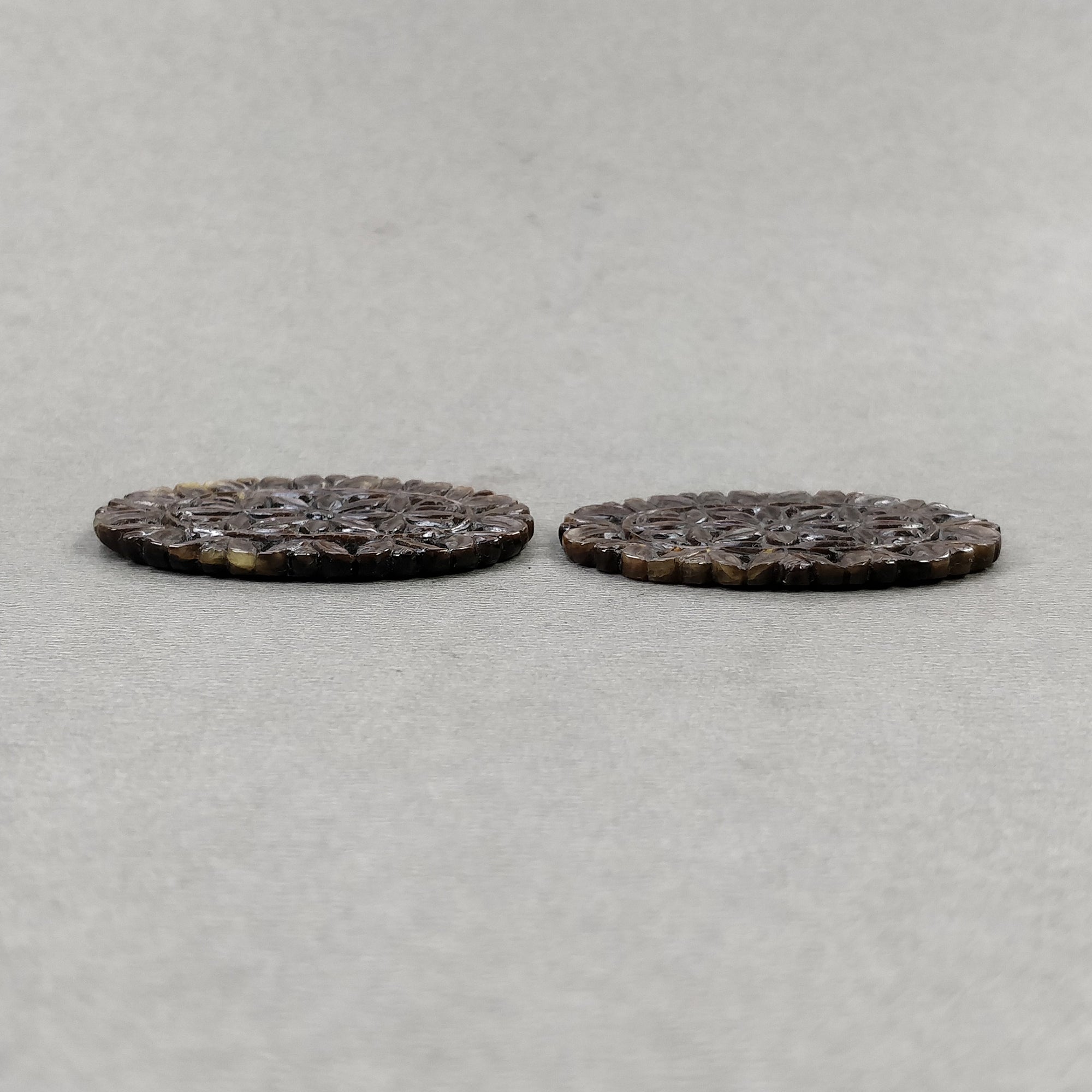 Natural Untreated Golden Brown Chocolate Sapphire Gemstone Carving - 92.35cts Hand Carved Oval Shape 43.5*28mm Pair (With Video) | Perfect for Jewelry Making, Engagement Rings & Unique Gift Ideas