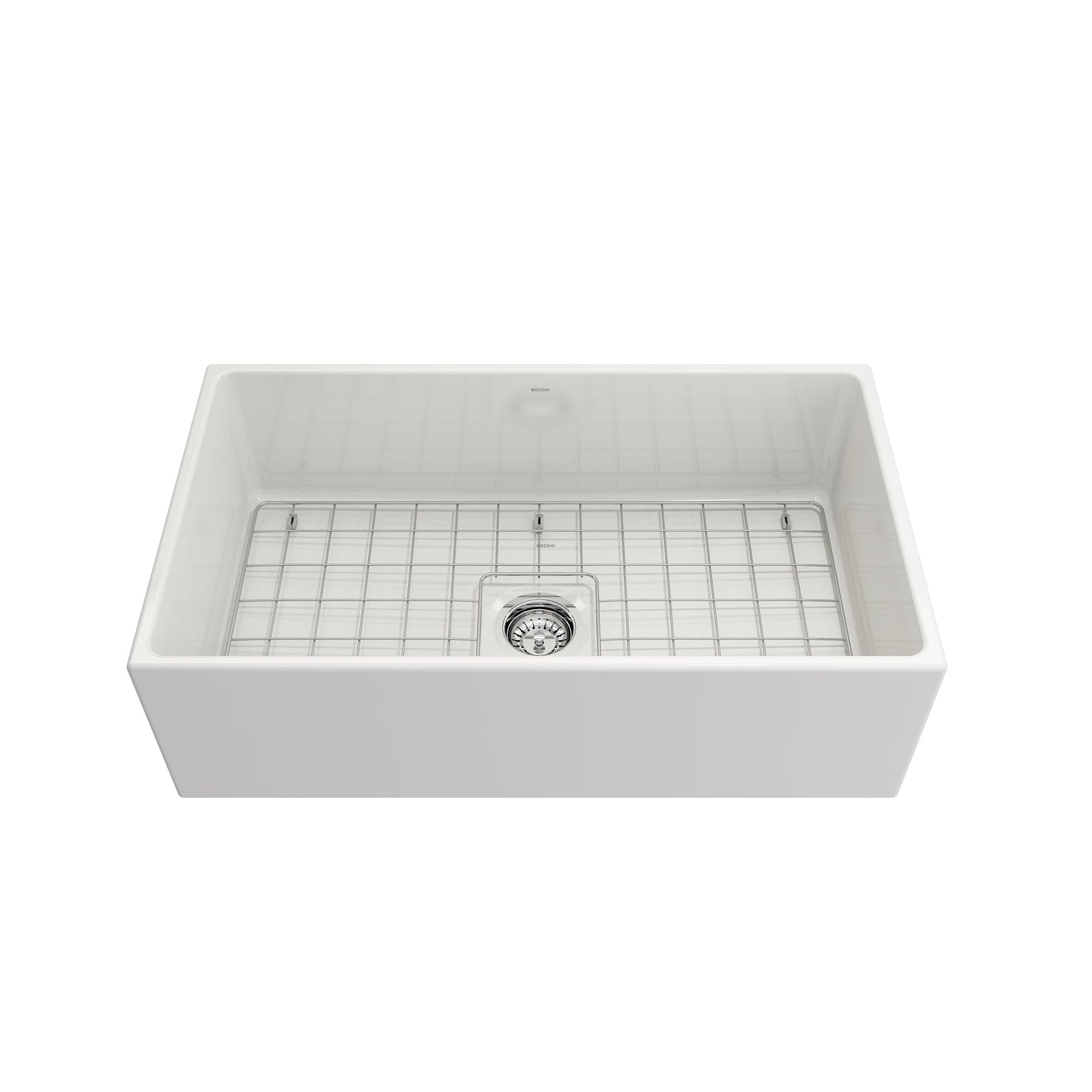 BOCCHI CONTEMPO 33 Inch Fireclay Farmhouse Single Bowl Kitchen Sink with Protective Bottom Grid & Strainer - Perfect for Modern Farmhouse, Rustic, and Traditional Kitchen Designs