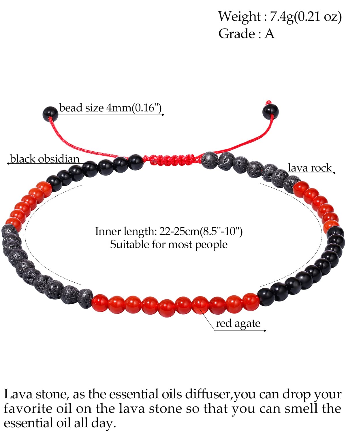 Jewever Women's Anklet Bracelet - Tiger Eye, Lava Stone & Black Obsidian Healing Crystal Jewelry for Good Luck, Stress Relief & Positive Energy | Aromatherapy Essential Oil Diffuser | Perfect for Yoga, Meditation & Everyday Wear