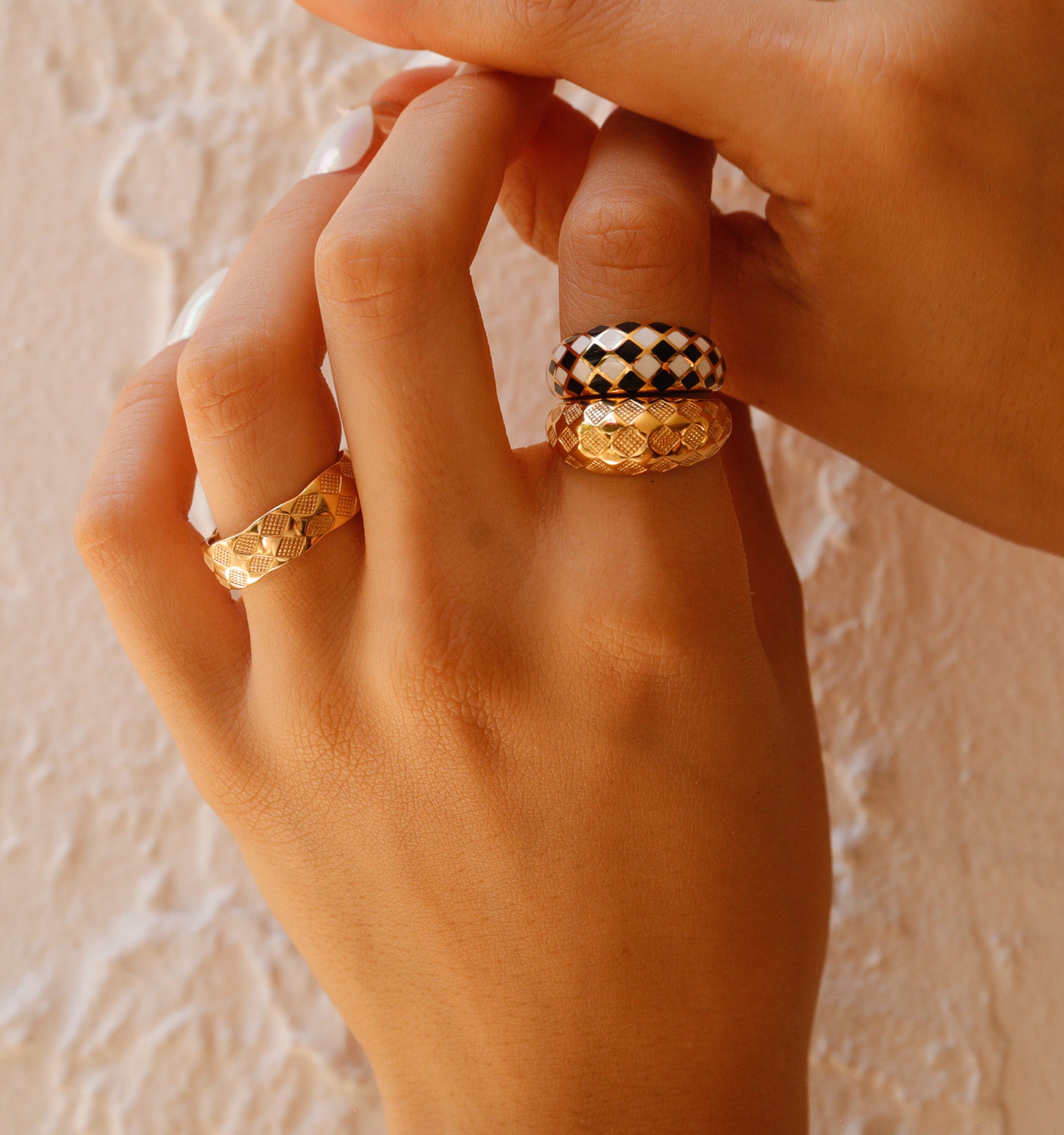Checker Rings Set of 2 - Fashion Statement Jewelry for Women | Perfect for Parties, Weddings & Everyday Wear