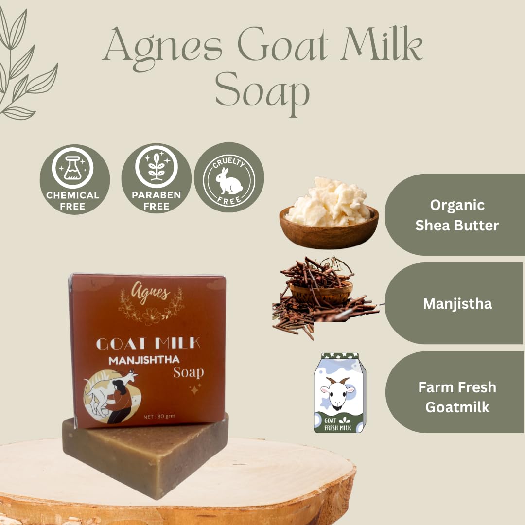 **Agnes 80g Goat Milk & Shea Butter Cold-Processed Soap for Brightening Skin, Fading Dark Spots & Pigmentation - Hydrating for Dry Skin - Men & Women (Pack of 1) - Perfect for Daily Skincare & Sensitive Skin Care Routine**