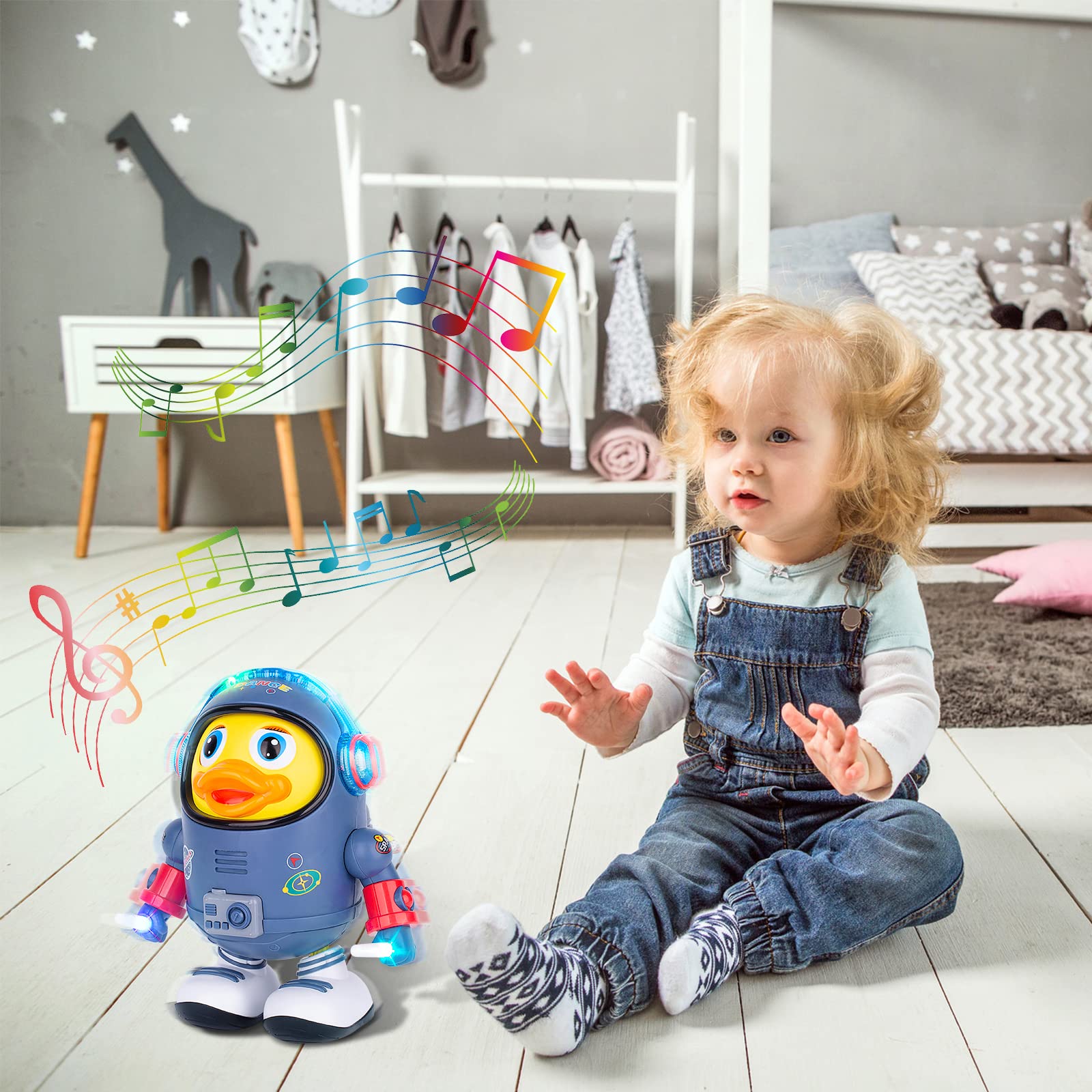 Berry President Electric Space Duck - Interactive Light & Sound Toy with Walking & Dancing Moves for Toddlers | Fun Learning & Playtime Gift for Kids