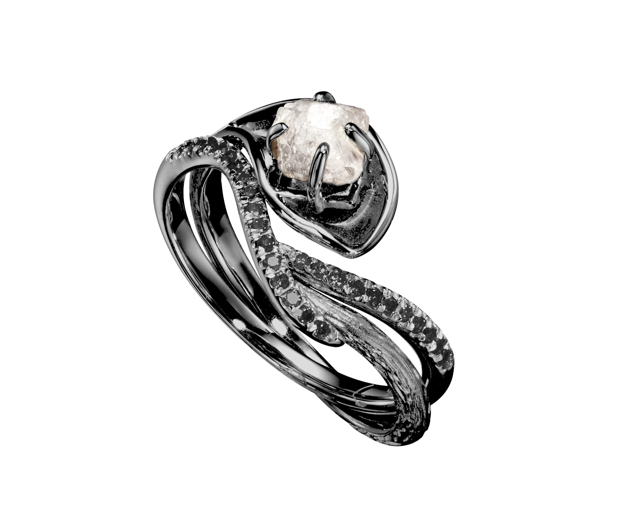 Majade Black Diamond Ring - 14K Black Gold Handmade Engagement Ring for Women, Minimalist Pave Wedding Band & Promise Ring | Perfect for Alternative Weddings, Anniversary Gifts & Unique Proposals