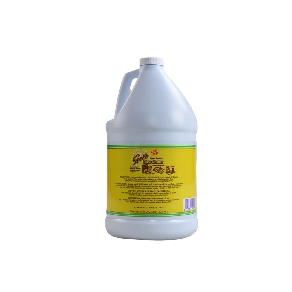 Sparkle Glass Cleaner Refill Bottle - Ammonia-Free, Streak-Free Green Formula, V.O.C Free - 1 Gallon (128 Fl Oz) - Pack of 6 - Perfect for Windows, Mirrors, Glass Tables & Household Cleaning