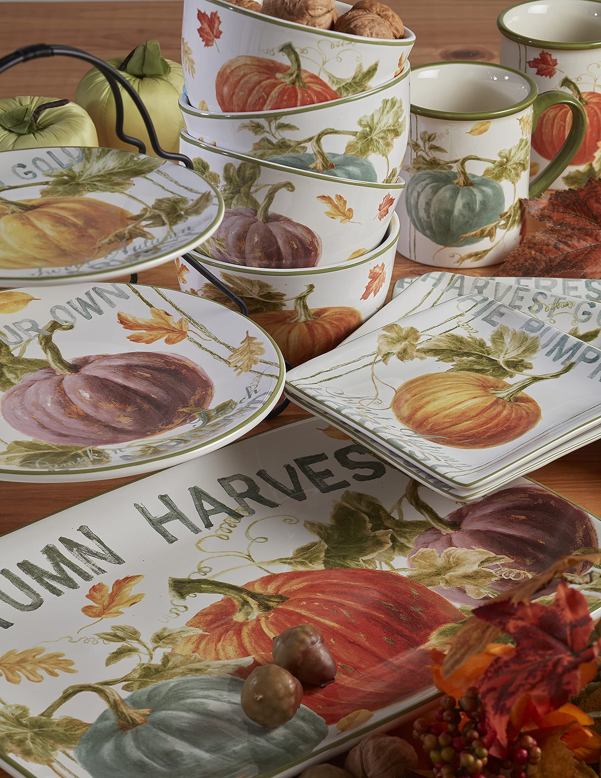 Certified International Autumn Harvest 4-Piece Square Canape & Luncheon Plate Set - Elegant Small Appetizer Plates for Parties, Tea Time & Holiday Gatherings