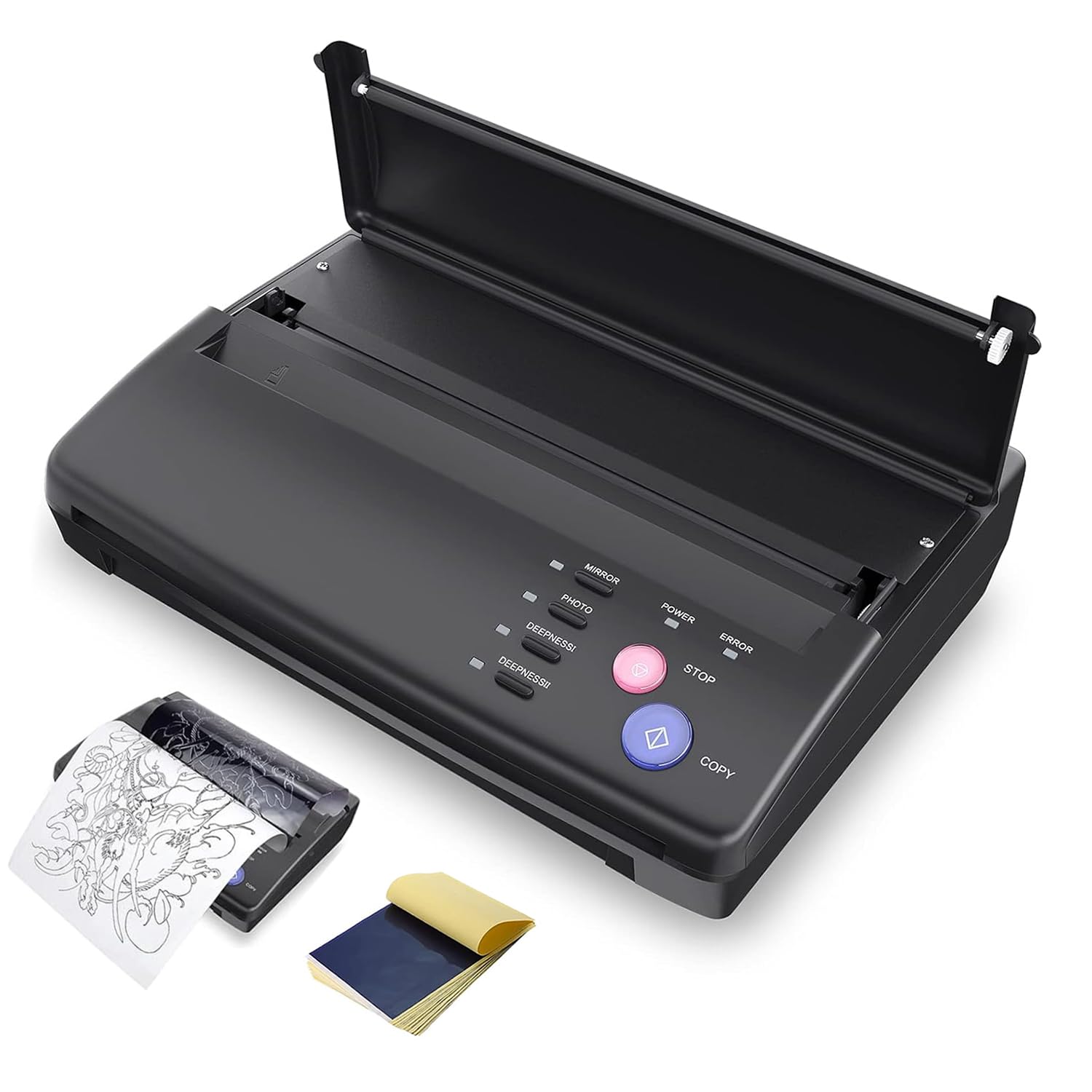 Professional Tattoo Stencil Printer Machine - Thermal Copier for Tattoo Transfer, Drawing & Stencil Making with 20 Tattoo Transfer Papers | Perfect for Tattoo Artists, Studios & DIY Tattoo Enthusiasts