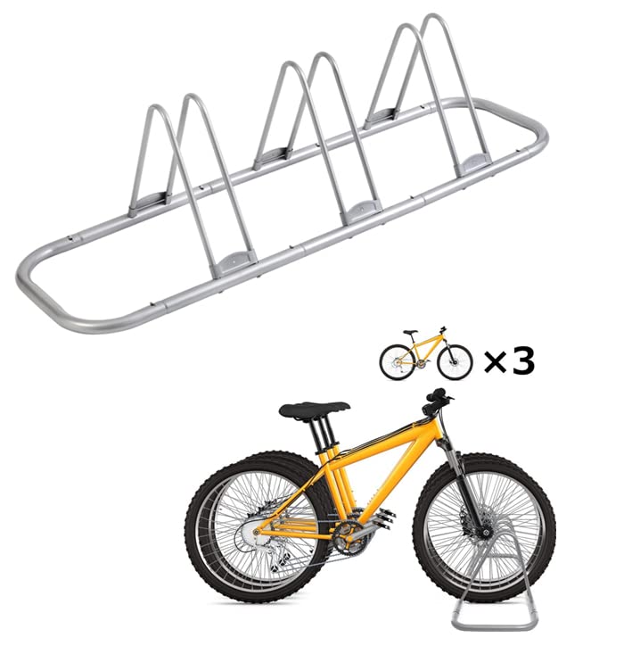 COMINGFIT Adjustable 3-Bike Floor Parking Stand for Mountain & Road Bicycles - Indoor Garage Storage Solution (Silver) | Perfect for Home, Garage, and Apartment Bike Organization