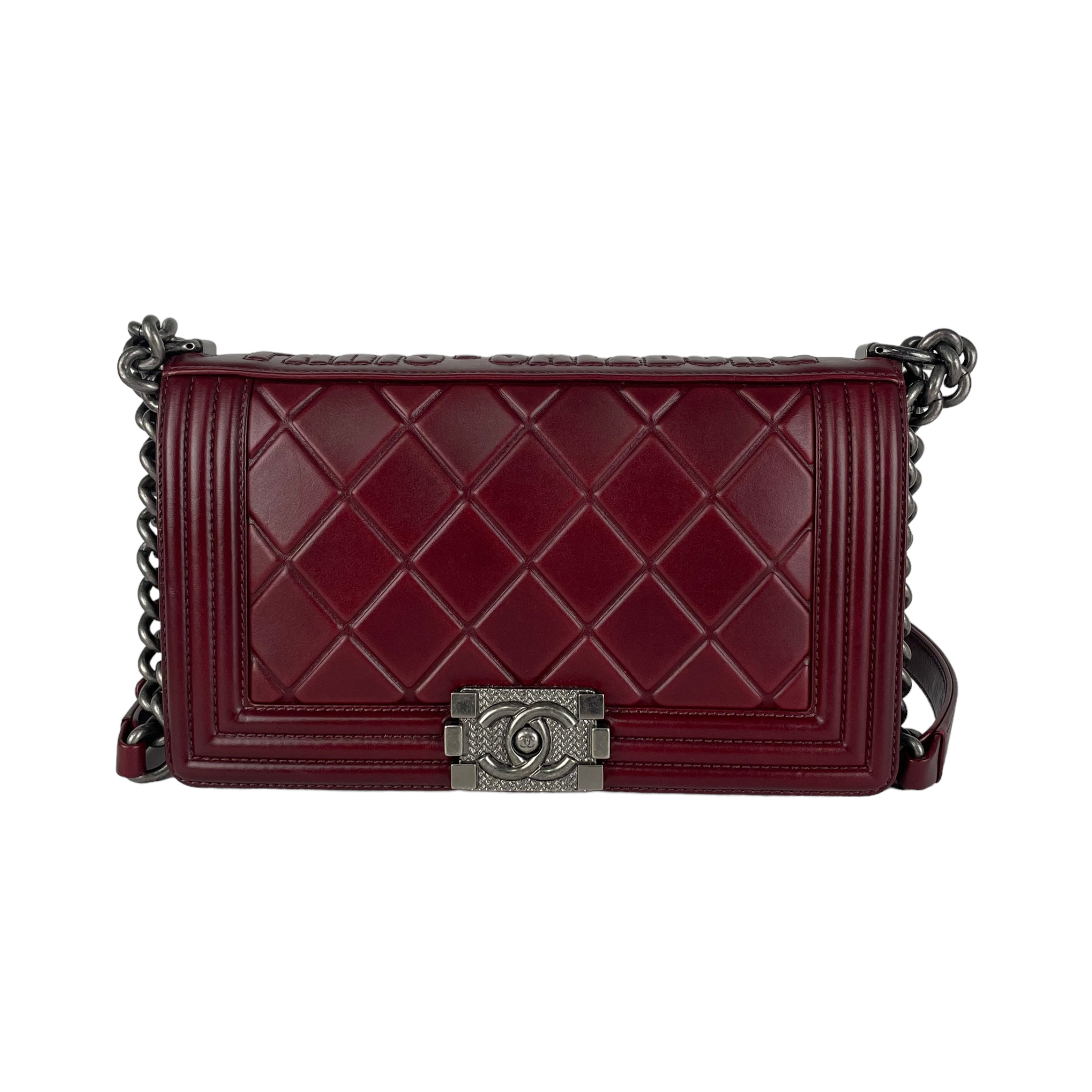 Chanel Old Medium Boy Bag in Burgundy Leather - Luxury Crossbody Handbag for Women, Perfect for Evening Events & Date Nights