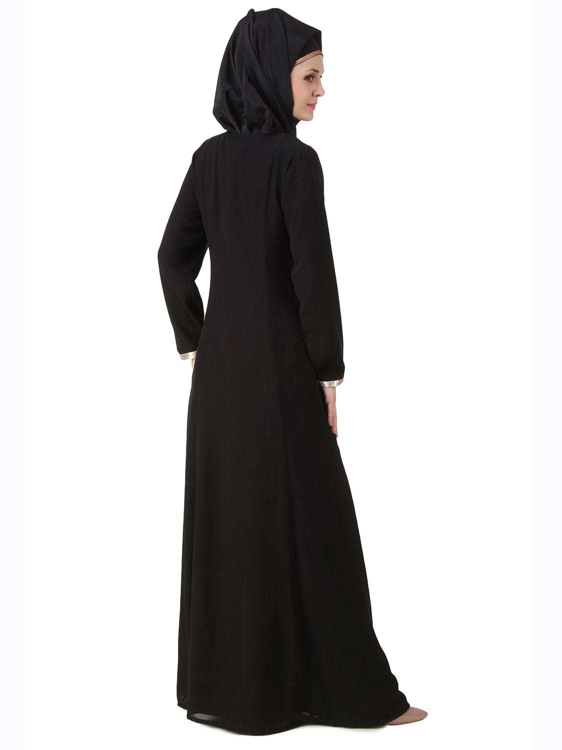 Annam Black Dual Layer Nida and Georgette Abaya - Modest Islamic Dress for Women - Perfect for Prayer, Eid, and Special Occasions