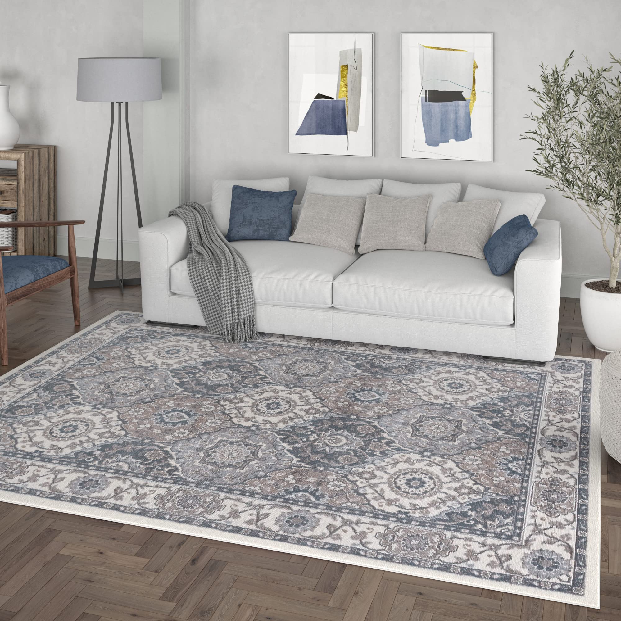 Modern Cream 9x12 Area Rug - Soft Contemporary Large Carpet for Living Room, Bedroom, Dining Room & Entryway - Non-Slip Indoor Floor Mat - Perfect for Home Decor, Apartment & Office Use