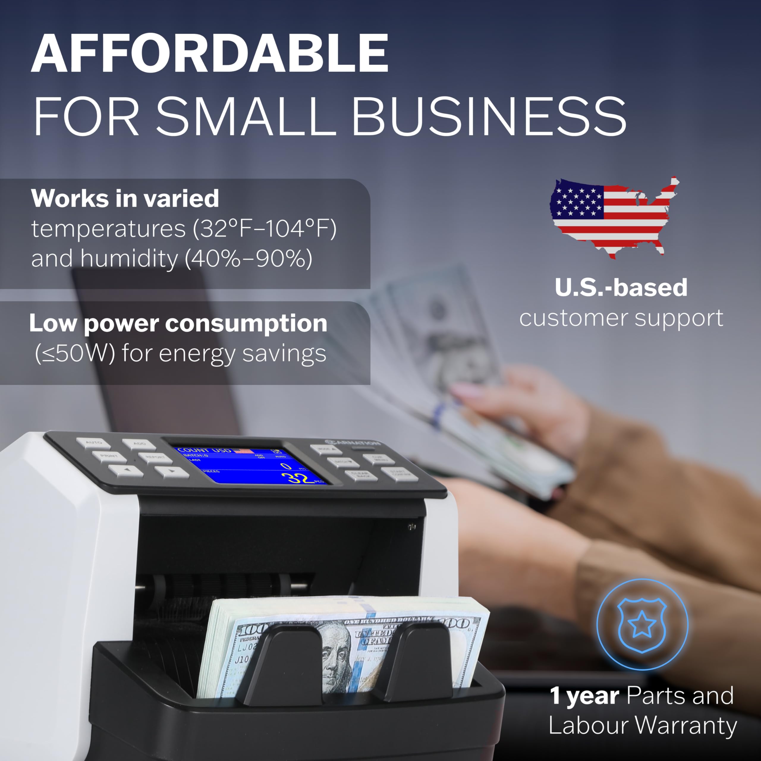 CR5 Mixed Denomination Money Counter Machine with UV/MG/IR/DD Counterfeit Detection for USD, EUR, MXN, GBP & CAD - High-Speed Bill Counter for Banks, Retail Stores & Cash-Intensive Businesses
