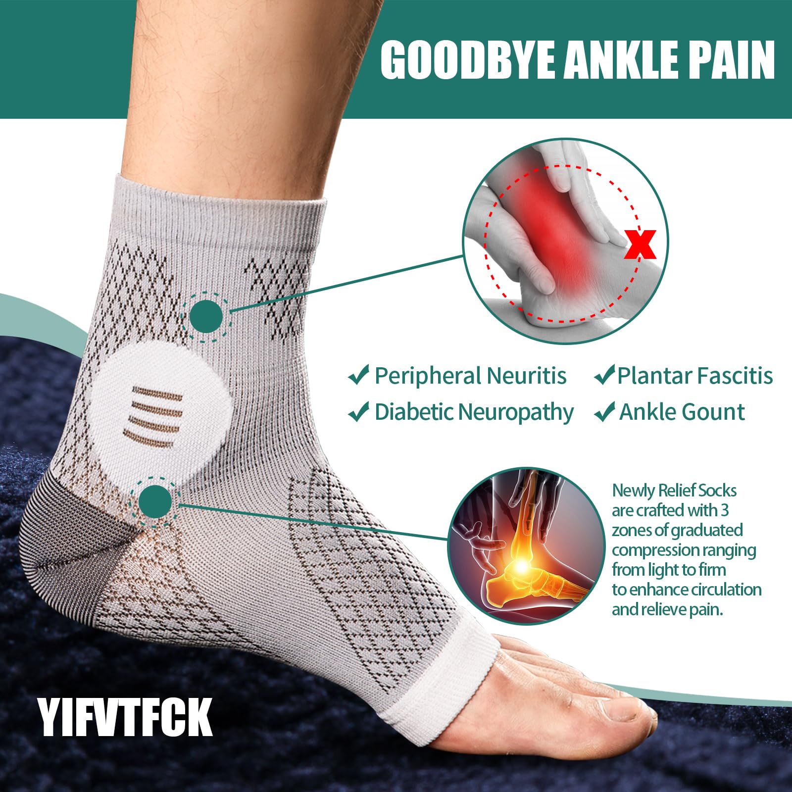 2 Pairs Neuropathy Socks for Women & Men - Diabetic Nerve Pain Relief Socks for Plantar Fasciitis, Swelling & Circulation - Ankle Support Socks for Peripheral Neuropathy (Black, XL) - Perfect for Daily Wear, Work & Sports Activities