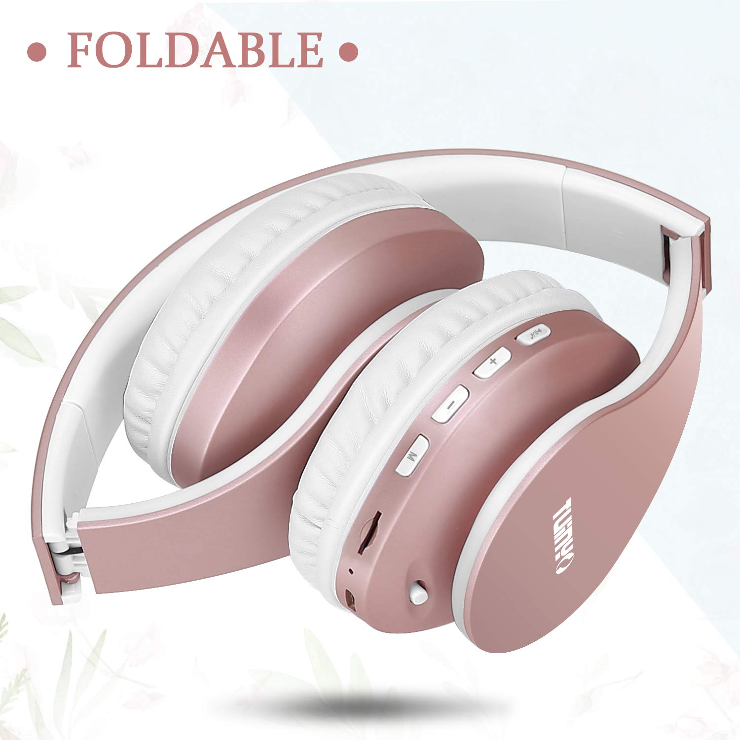 TUINYO Wireless Over-Ear Headphones with Microphone, Bluetooth 5.0, Foldable Design, Hi-Fi Stereo Sound, 30H Playtime - Rose Gold for Work, Travel & Gaming