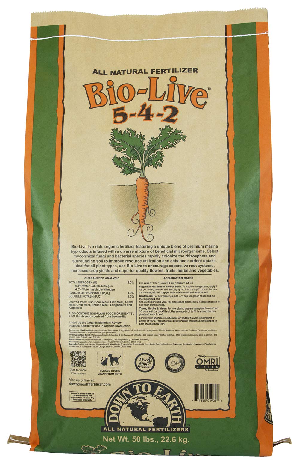 Down to Earth Bio-Live Organic Fertilizer 50 lb - Premium Soil Amendment for Gardens, Lawns & Houseplants | Boosts Plant Growth Naturally