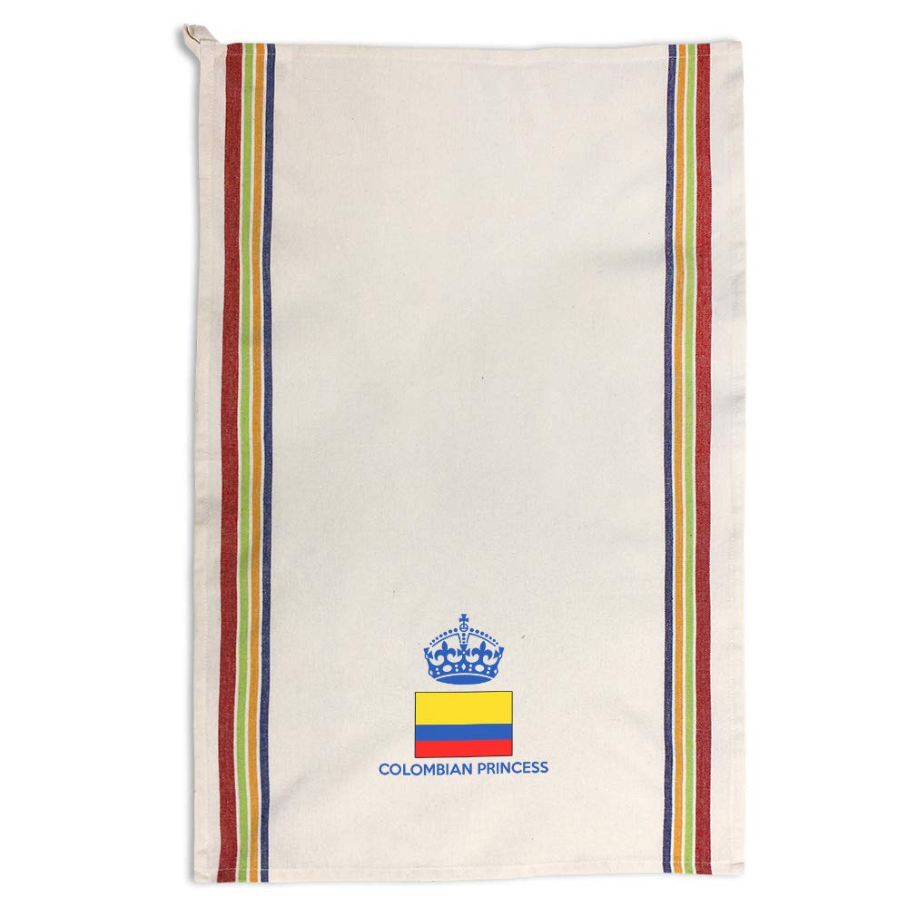 Custom Printed Kitchen Towels with Colombian Princess Crown Design - Multi Stripe Dish Cloths for Cleaning & Decor | Perfect for Home, Restaurant & Gift Use
