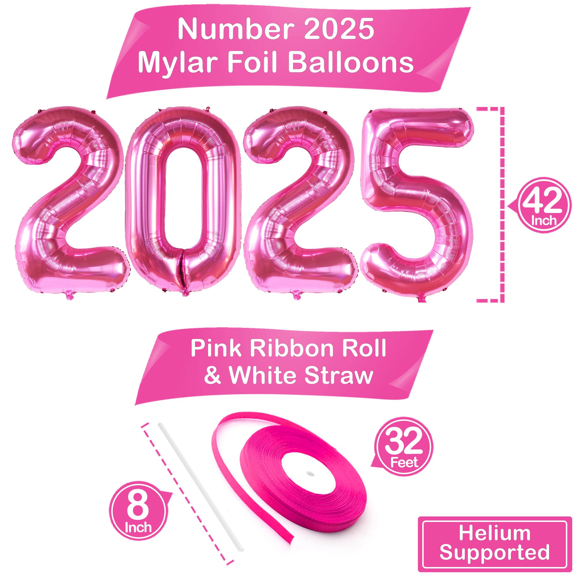 KatchOn 42 Inch Graduation Balloons 2025 - Large Pink Class of 2025 Balloons for Graduation Party Decorations | Perfect for Graduation Ceremony, School Events & Photo Backdrops