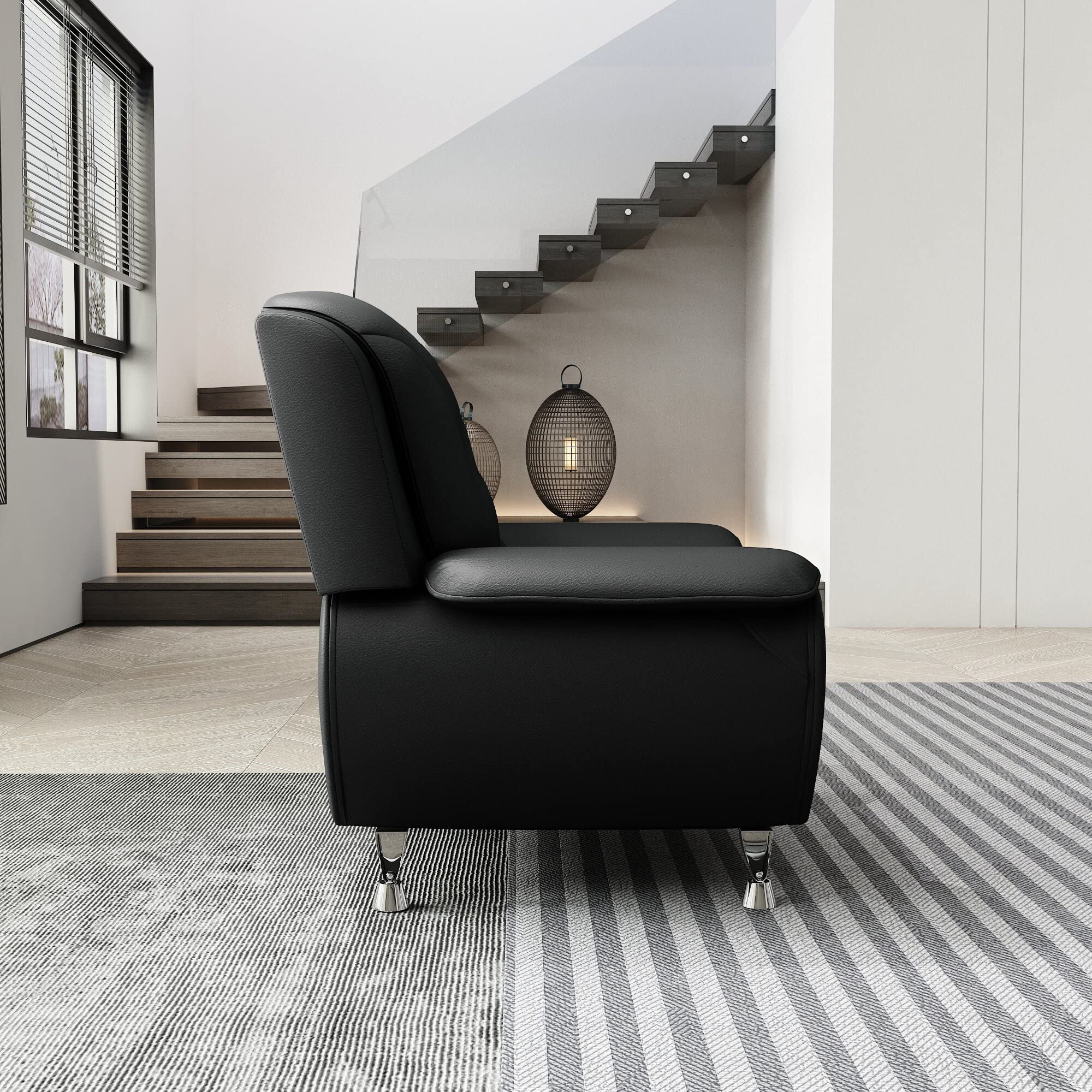 Michael Modern Faux Leather Upholstered Stainless Steel Legs Accent Chair - Midnight Black - Stylish Living Room Seating for Home Office & Lounge