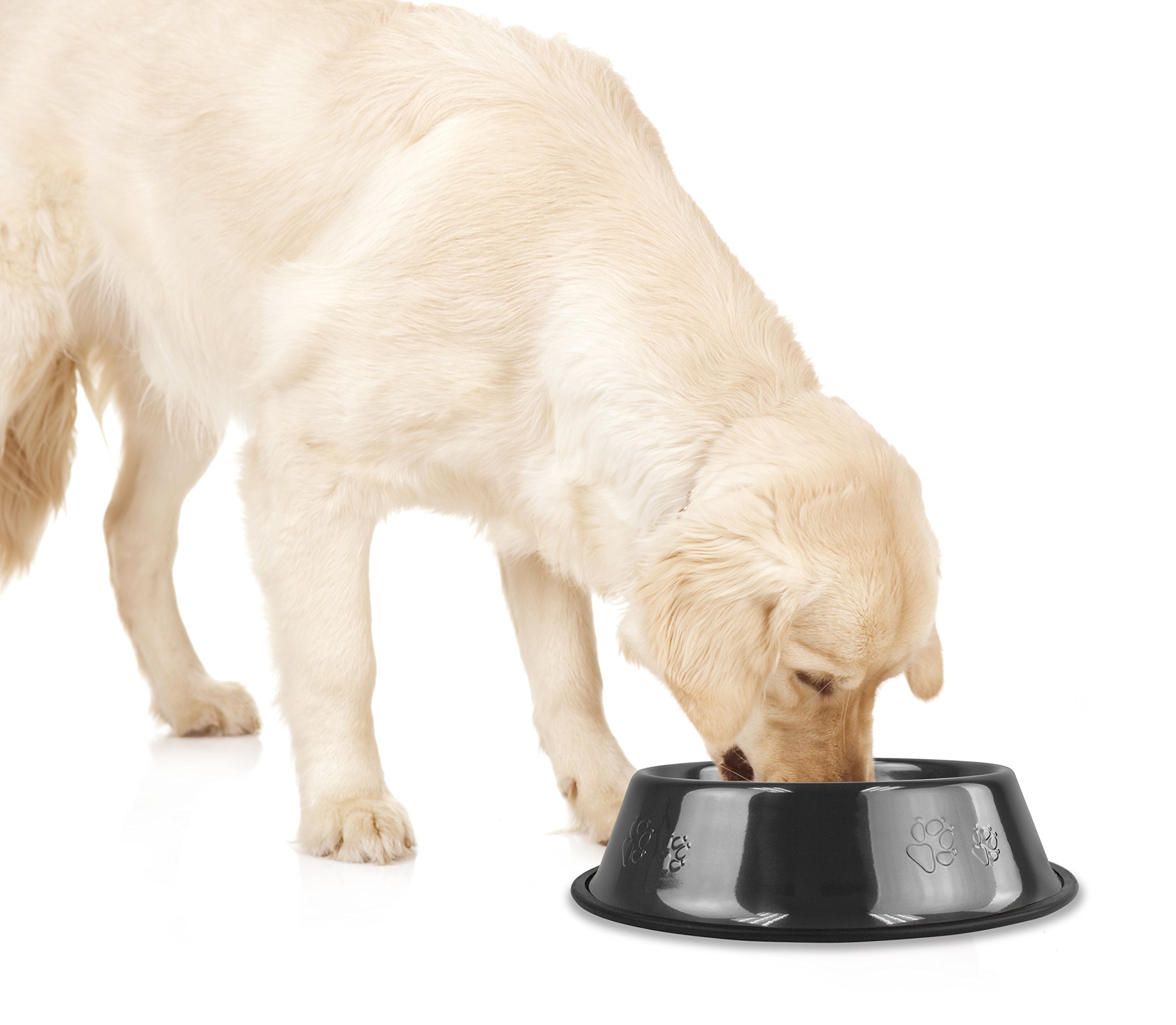 Premium Stainless Steel Non-Slip Pet Bowl for Cats & Dogs - Large Black Chrome Embossed Design - Perfect for Mealtime, Travel & Outdoor Feeding