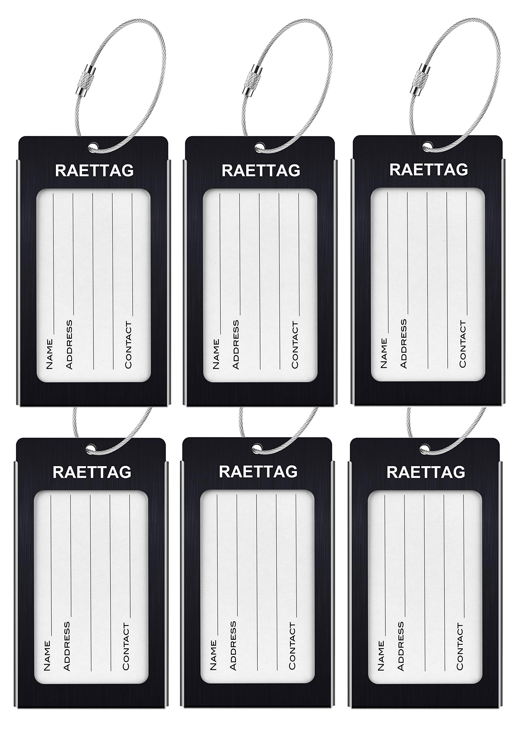 Durable Metal Luggage Tags for Suitcases - 6-Pack Black Travel Bag ID Tags with Customizable Info - Perfect for Airports, Cruises & Business Trips