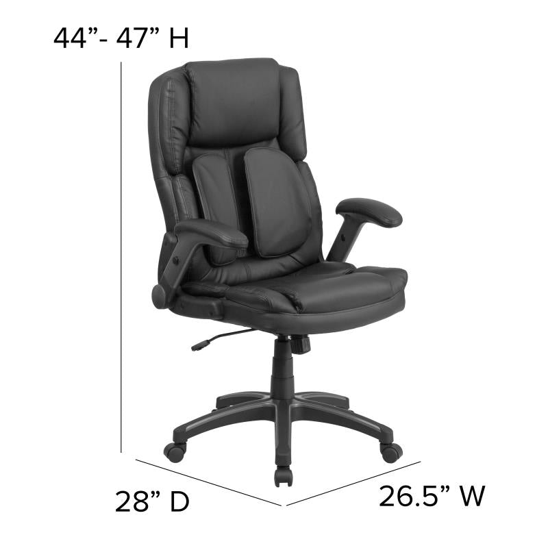 FLASH Hansel Extreme Comfort High Back Black LeatherSoft Executive Swivel Ergonomic Office Chair with Flip Up Arms - Premium Home & Office Seating for Long Work Hours