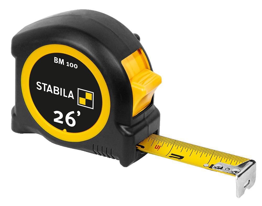 Stabila BM 100 26-Foot Tape Measure with Inch Markings - Durable Construction Measuring Tool for Carpentry, DIY Projects, and Home Improvement