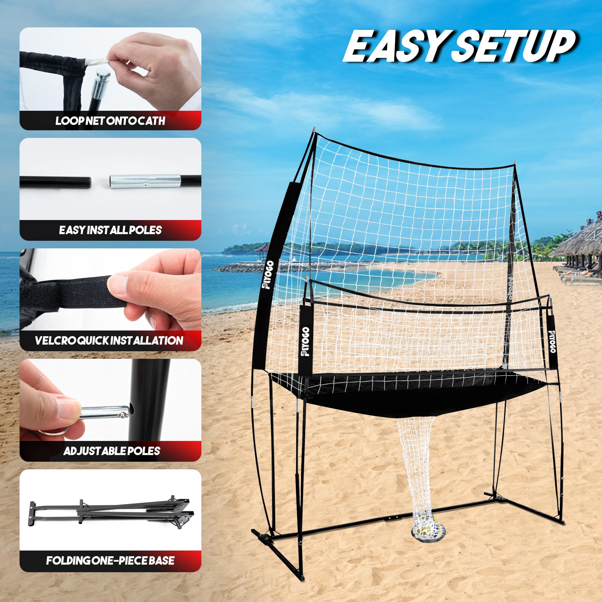 Adjustable Volleyball Training Net Station - Portable Practice Equipment for Hitting & Serving Drills | Foldable One-Piece Base with Wheels & Carry Bag | Perfect for Backyard, Beach & Gym Volleyball Practice
