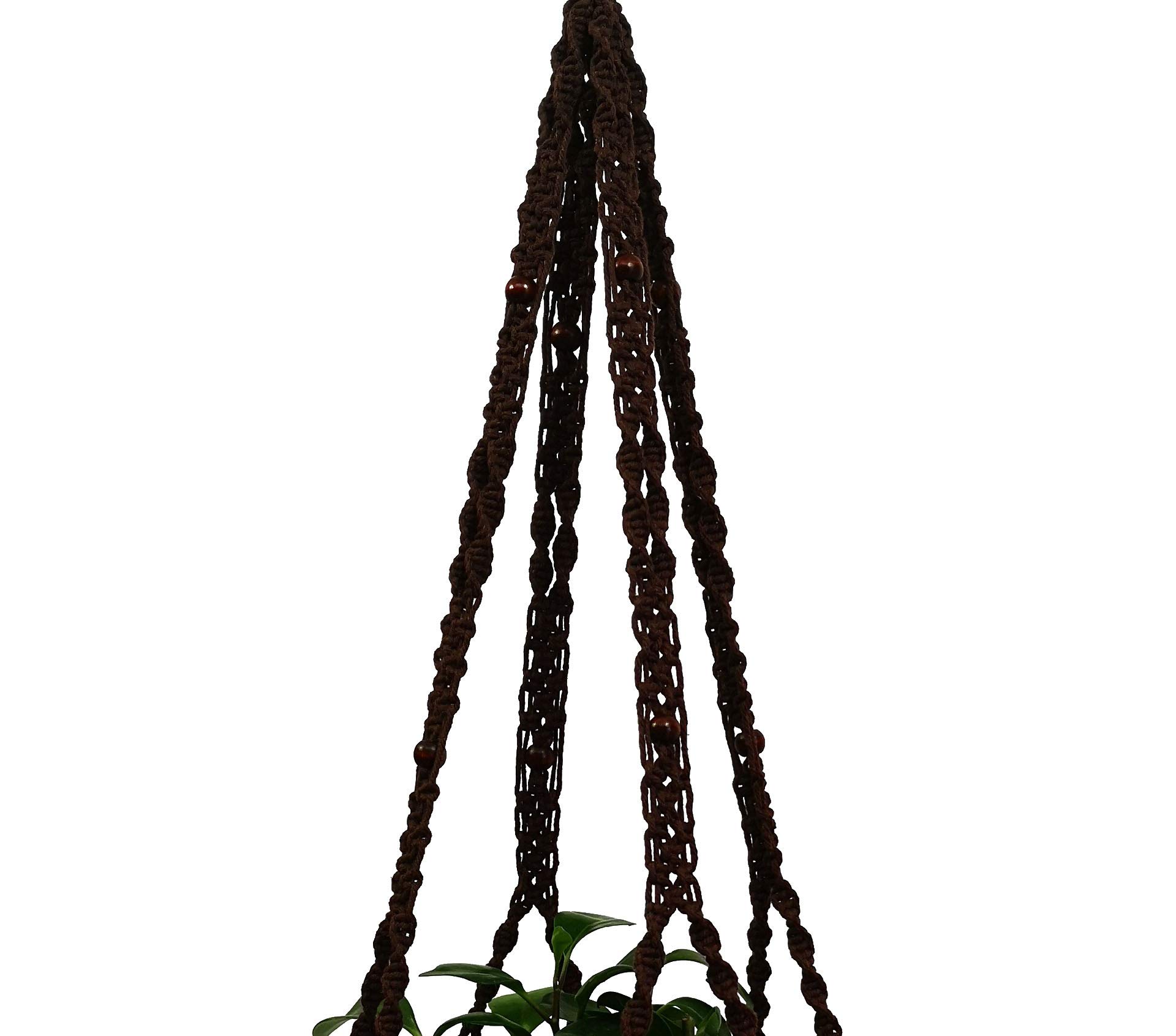 Organic Hemp & Cotton Rope Macrame Plant Hanger - 4-Leg Hanging Planter for 12-13 Inch Pots (59 Inch Length, Dark Brown) - Boho Home Decor, Indoor Plant Display, Living Room & Patio Hanging Garden