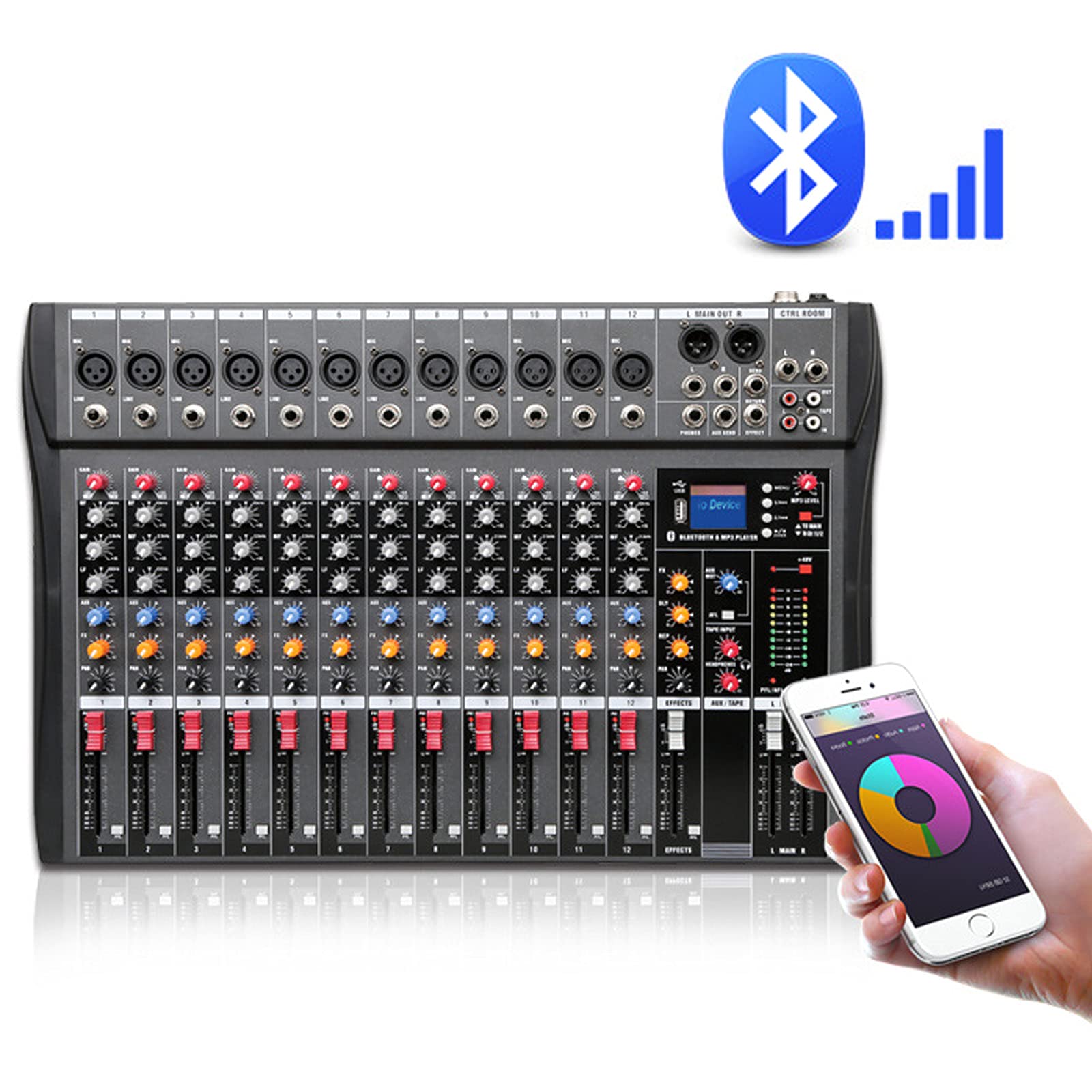 12-Channel Professional Audio Mixer with USB Interface - Powered Sound Board for Live Performances, Home Studio Recording & Podcasting | Perfect for DJs, Musicians & Content Creators