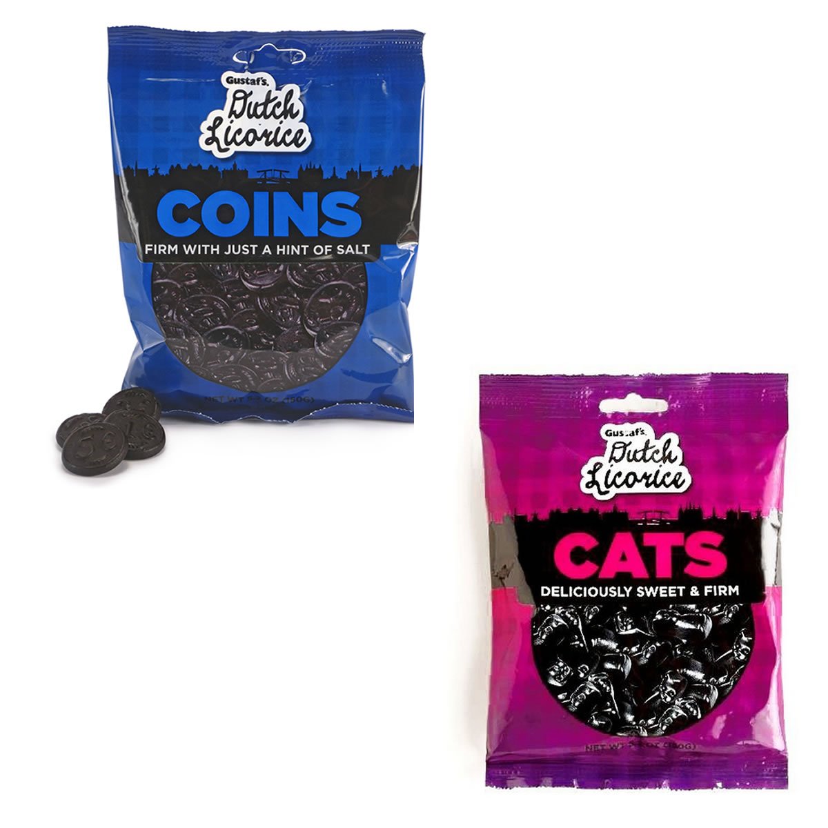 Gustaf's Dutch Licorice - 2 Pack Variety with Salted Licorice Coins & Cats | Authentic Dutch Candy for Gifts, Parties & Snacking