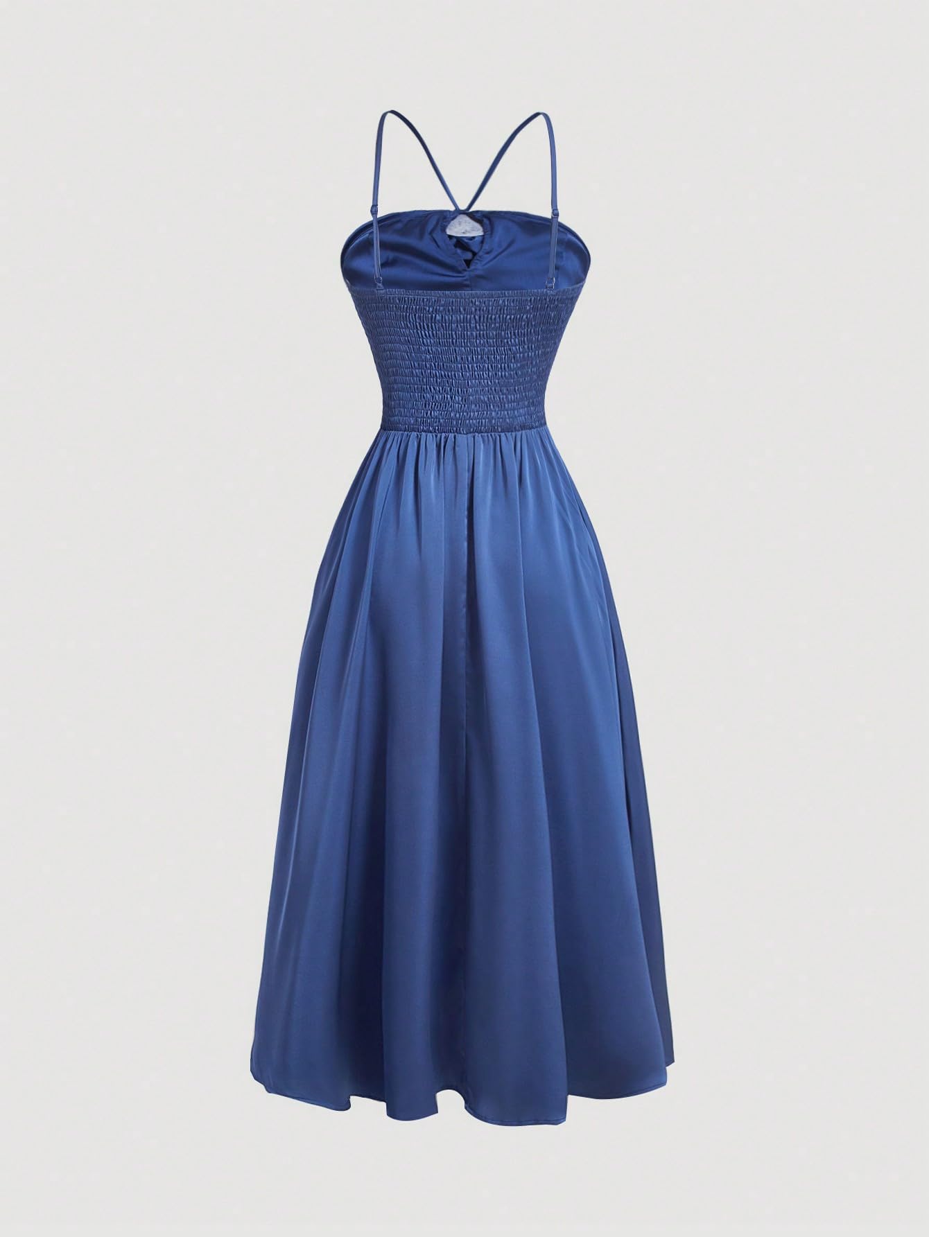 Elegant High Waist Ruched Cocktail Dress for Women - Backless Spaghetti Strap Midi Party Dress | Perfect for Evening Events, Weddings & Special Occasions
