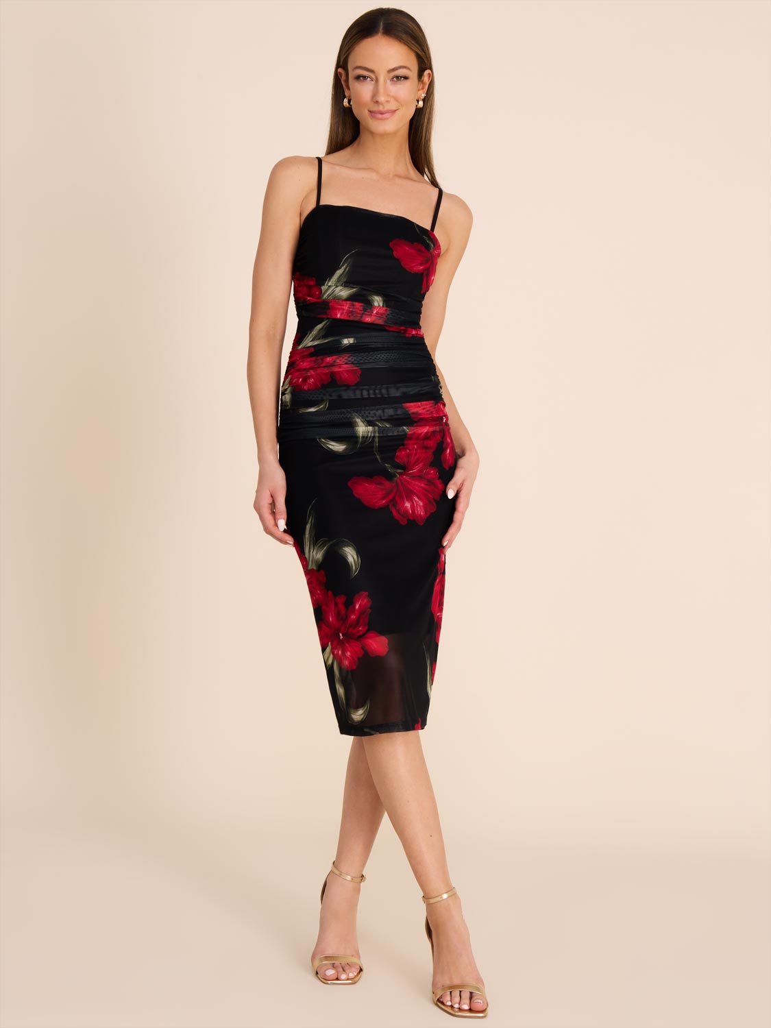 Elegant Floral Strapless Midi Mesh Dress for Women - Summer Wedding Guest Dress, Cocktail Party, Date Night Outfit