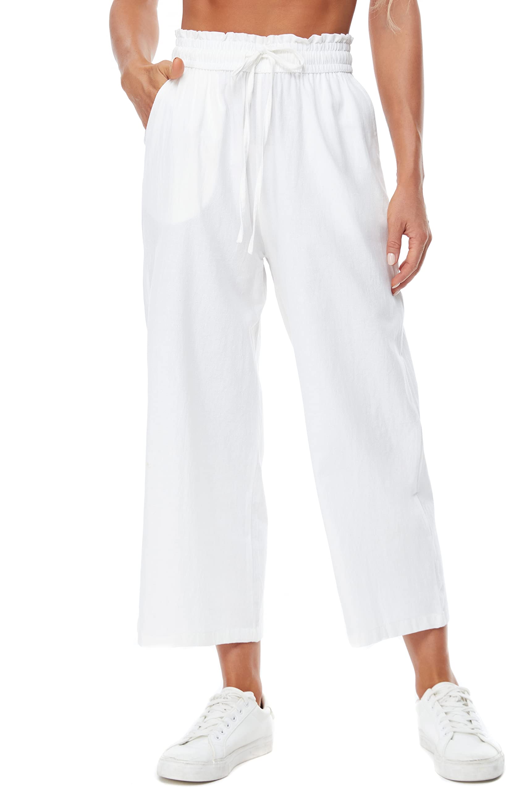 Women's Linen Pants - High Waisted Wide Leg Casual Drawstring Loose Trousers with Pockets | Summer Beach Wear, Yoga, Travel & Everyday Comfort