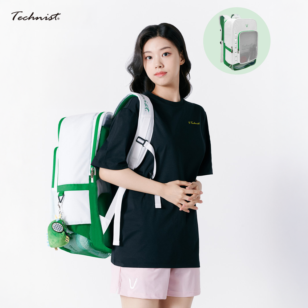 Technist TNB 5486 Tennis Racket Backpack - White & Green Sports Bag for Tennis Players | Perfect for Court, Training & Travel