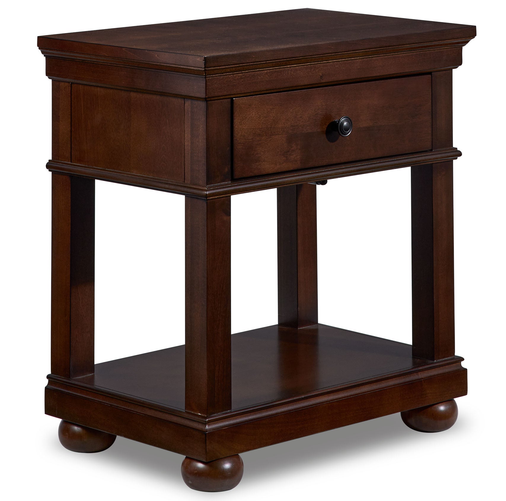 Canterbury Night Stand - Warm Cherry Finish Bedside Table for Bedroom, Living Room, or Office - Compact Nightstand with Storage Shelf