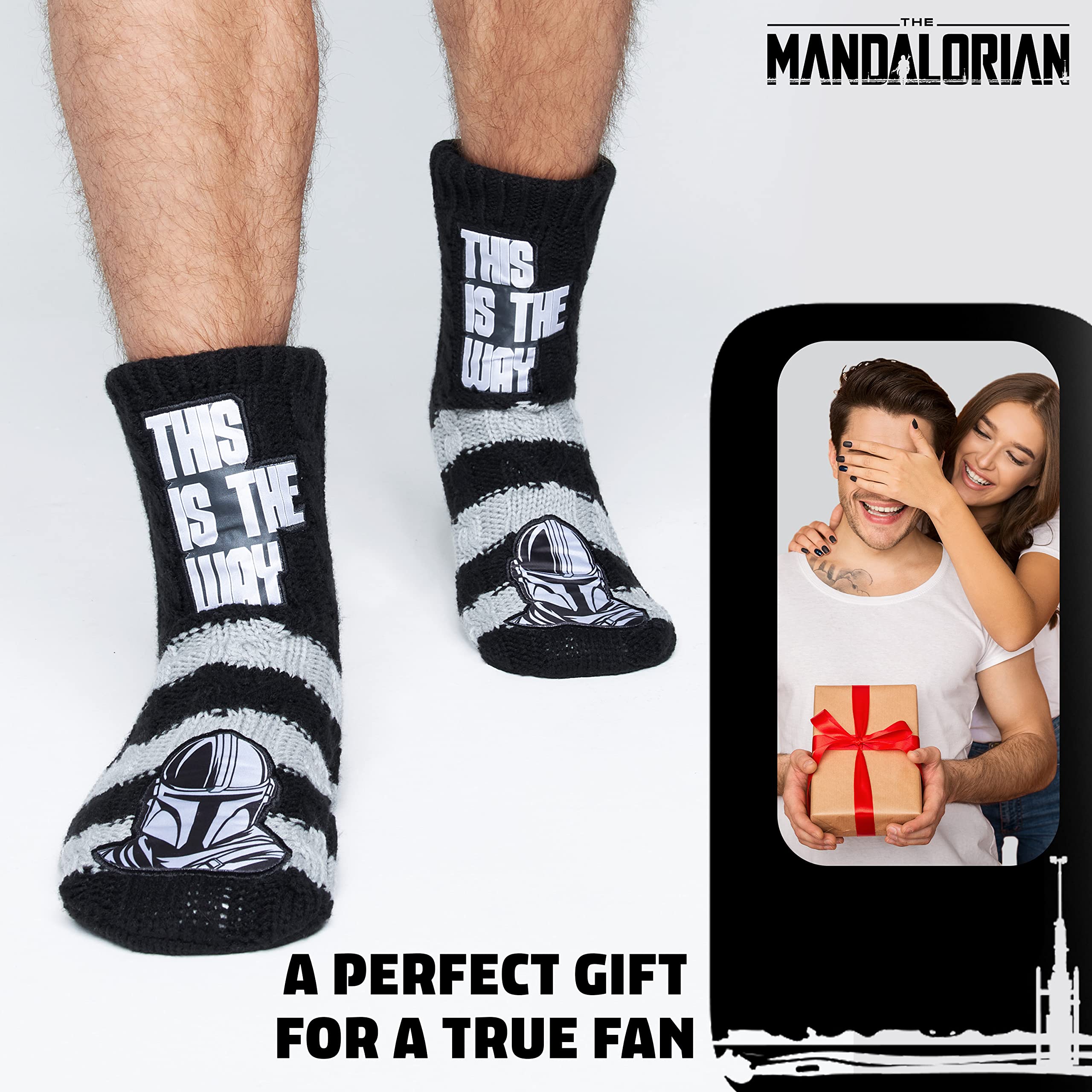 **Mandalorian Fluffy Socks for Men - Baby Yoda Knit Winter Socks - Warm & Cozy Star Wars Gift for Fans - Perfect for Christmas, Lounge Wear & Cosplay**